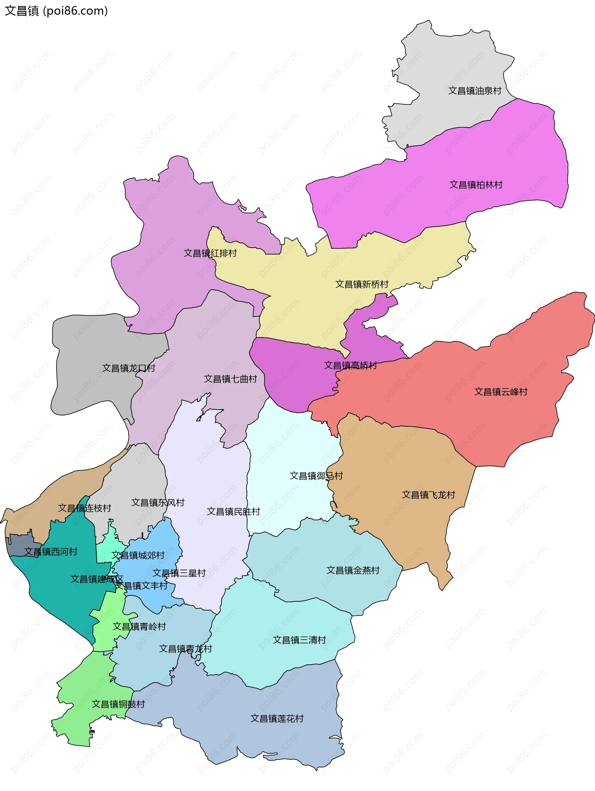 文昌镇边界地图(五级行政区划)