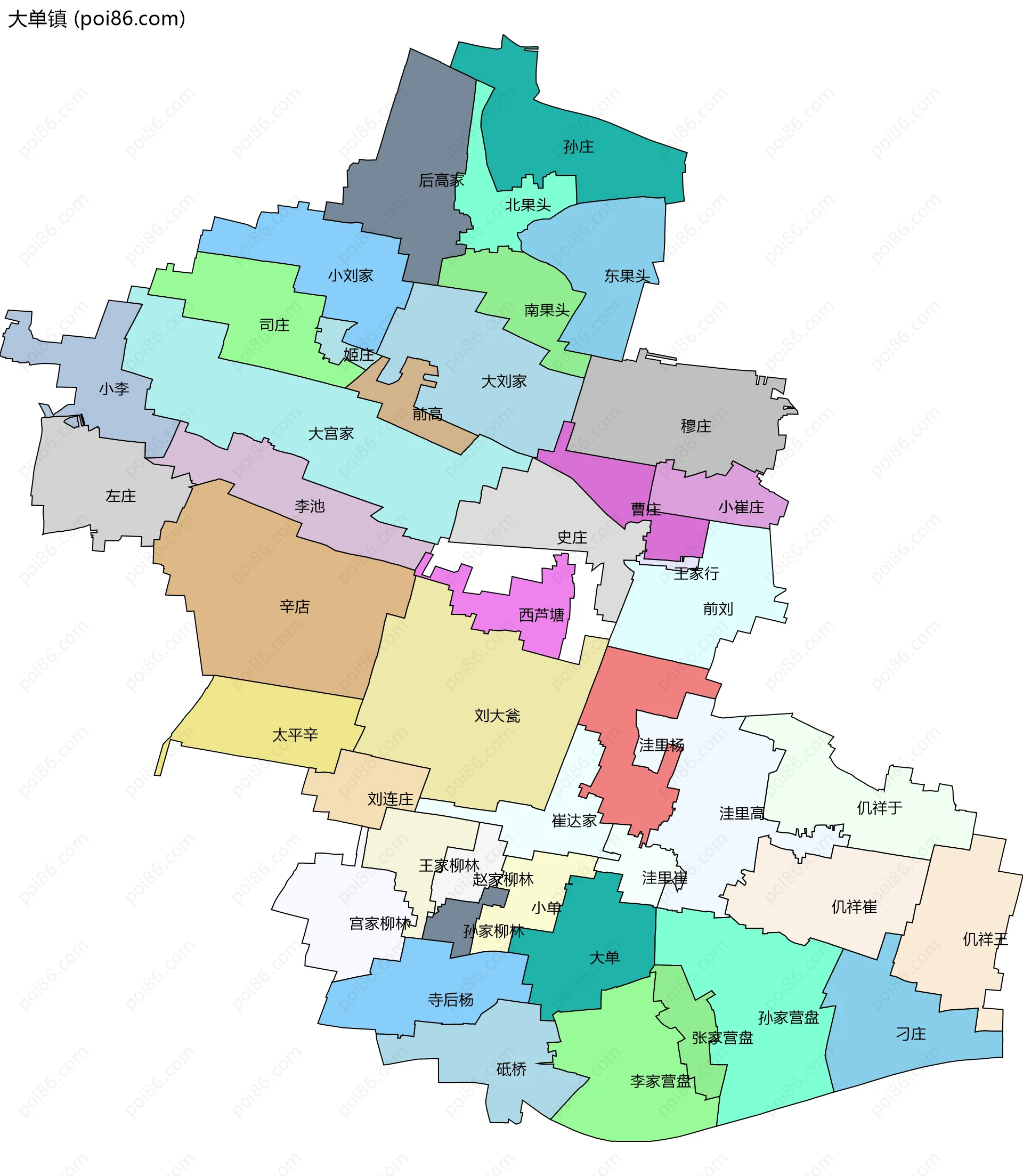 大单镇边界地图(五级行政区划)