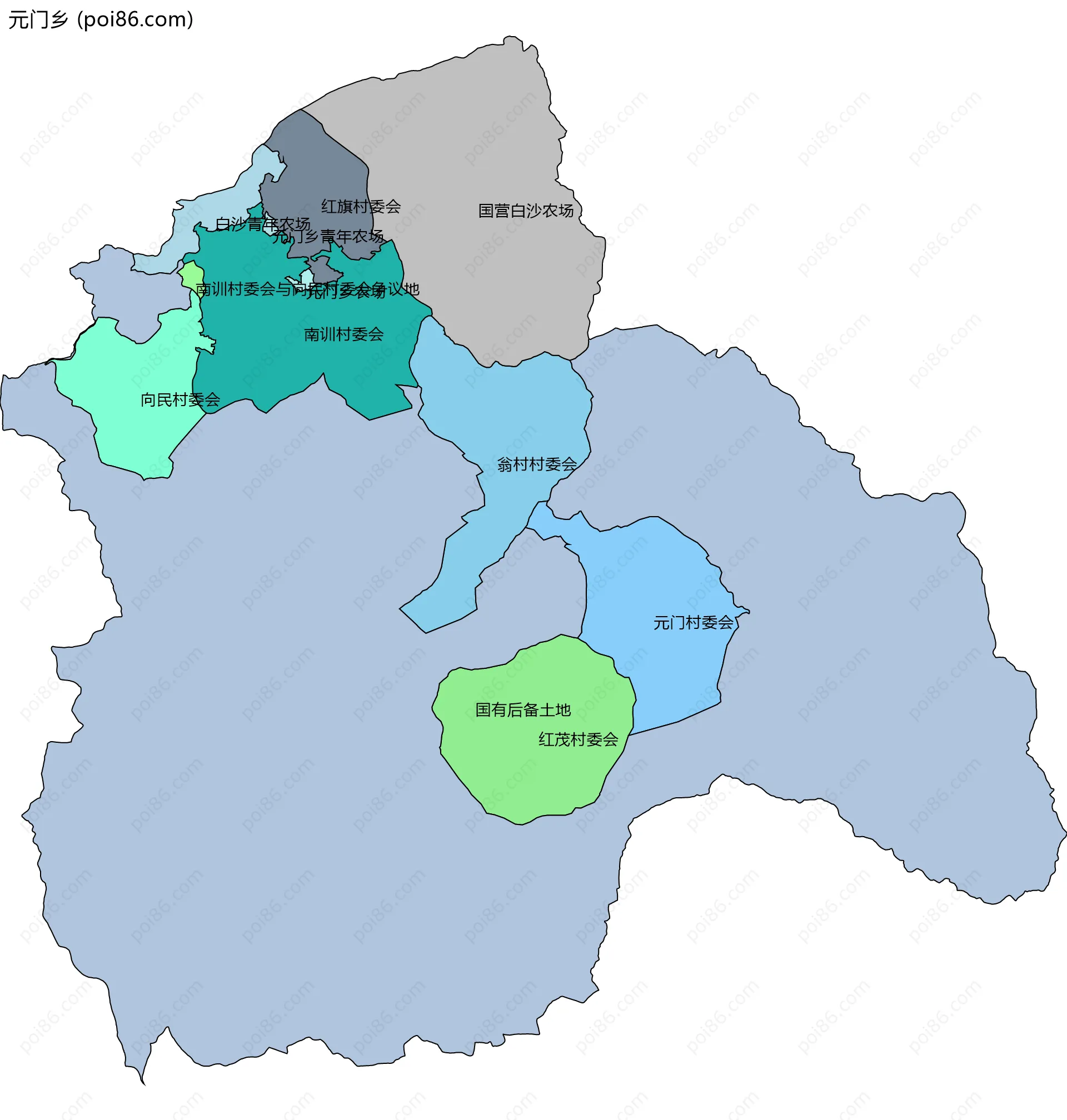 元门乡边界地图(五级行政区划)