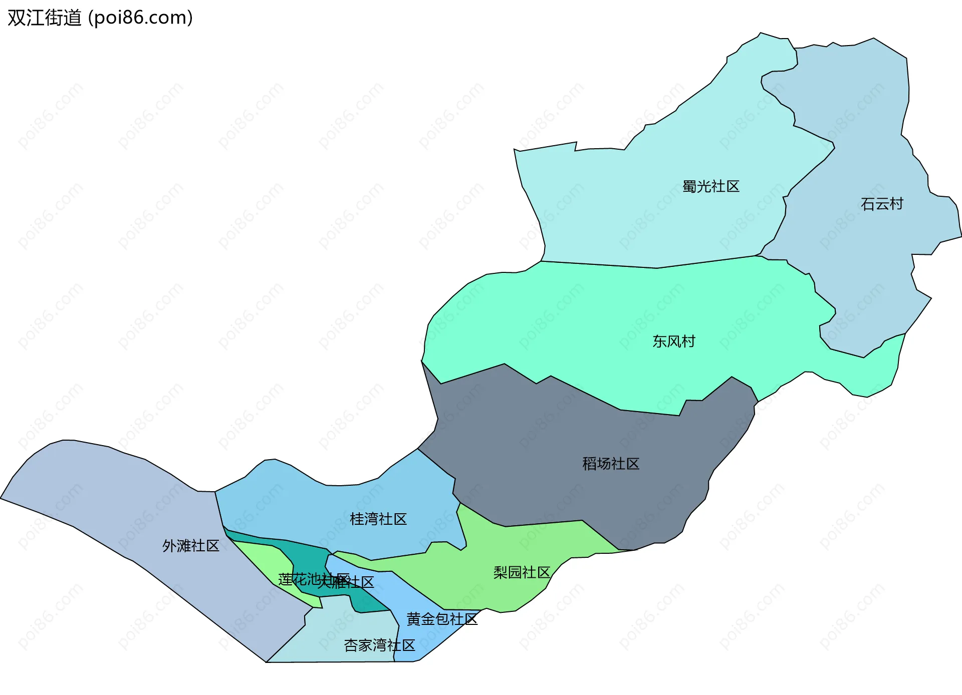双江街道边界地图(五级行政区划)