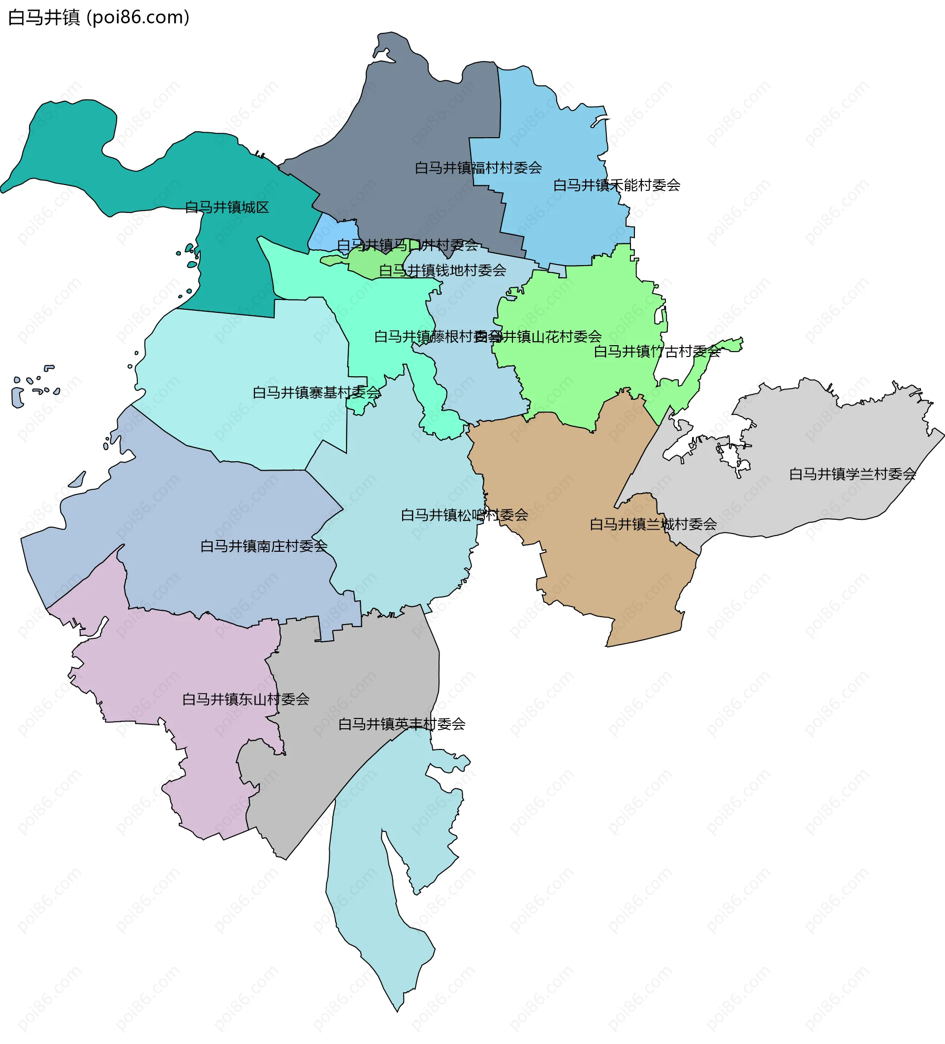 白马井镇边界地图(五级行政区划)