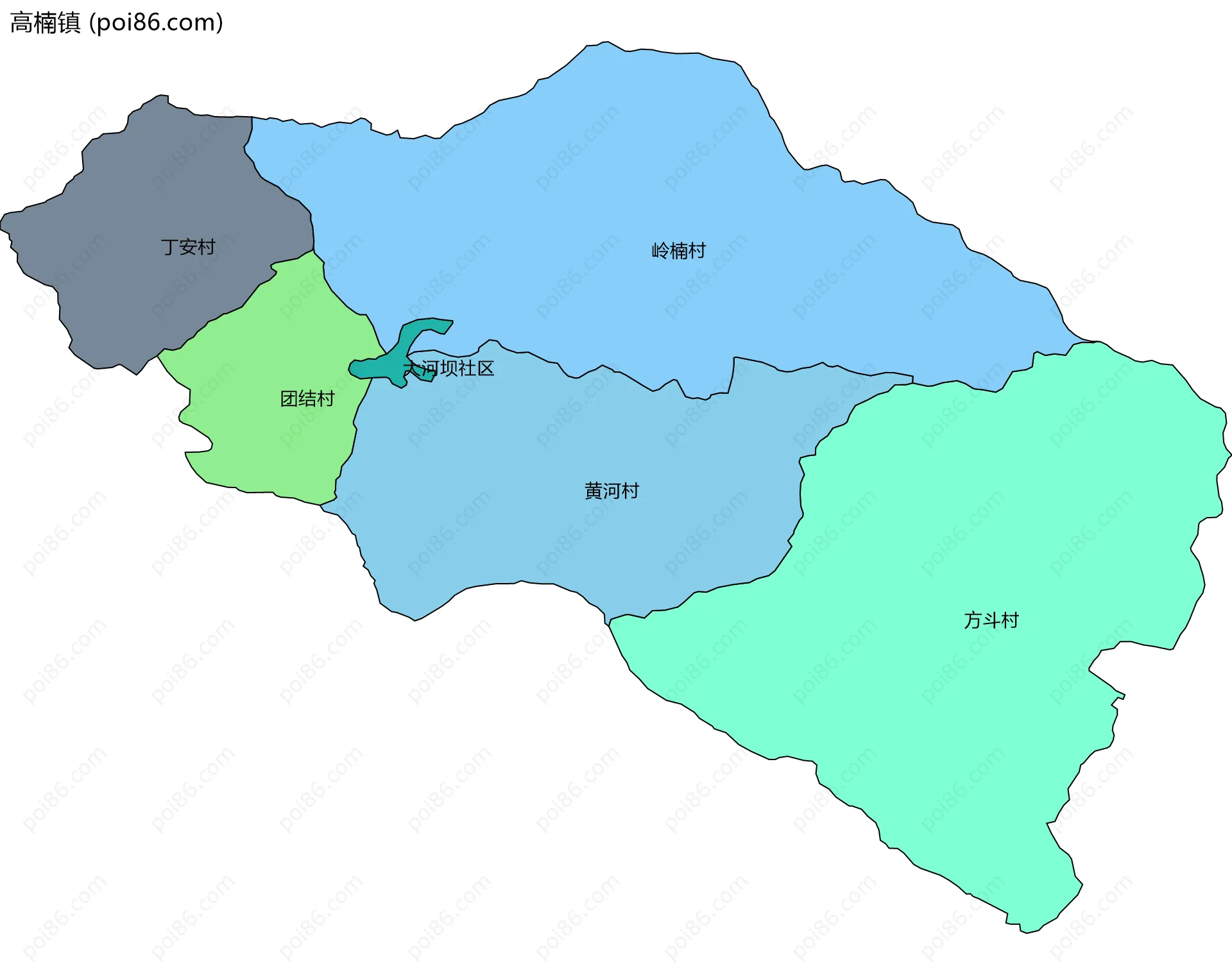 高楠镇边界地图(五级行政区划)