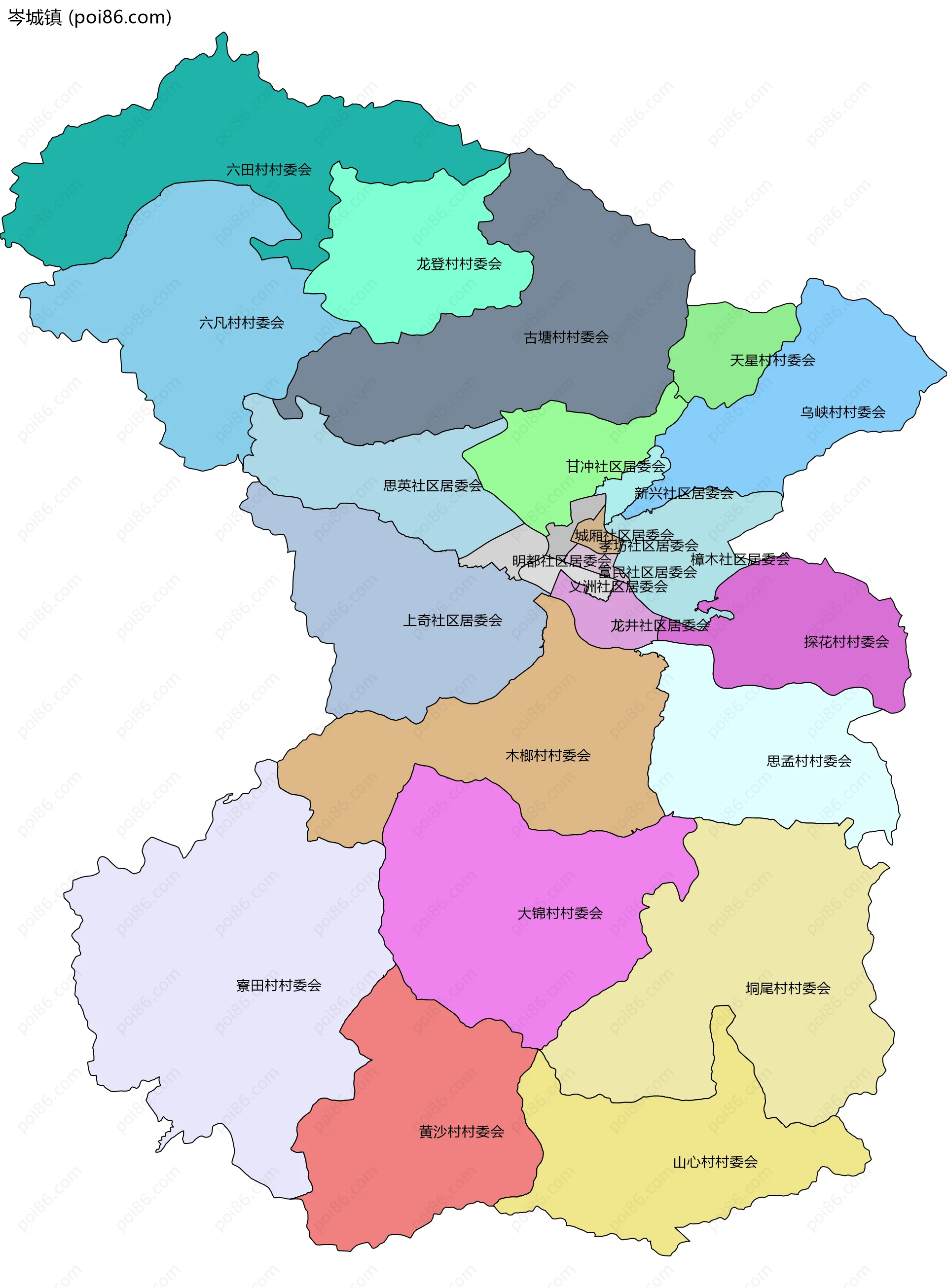 岑城镇边界地图(五级行政区划)