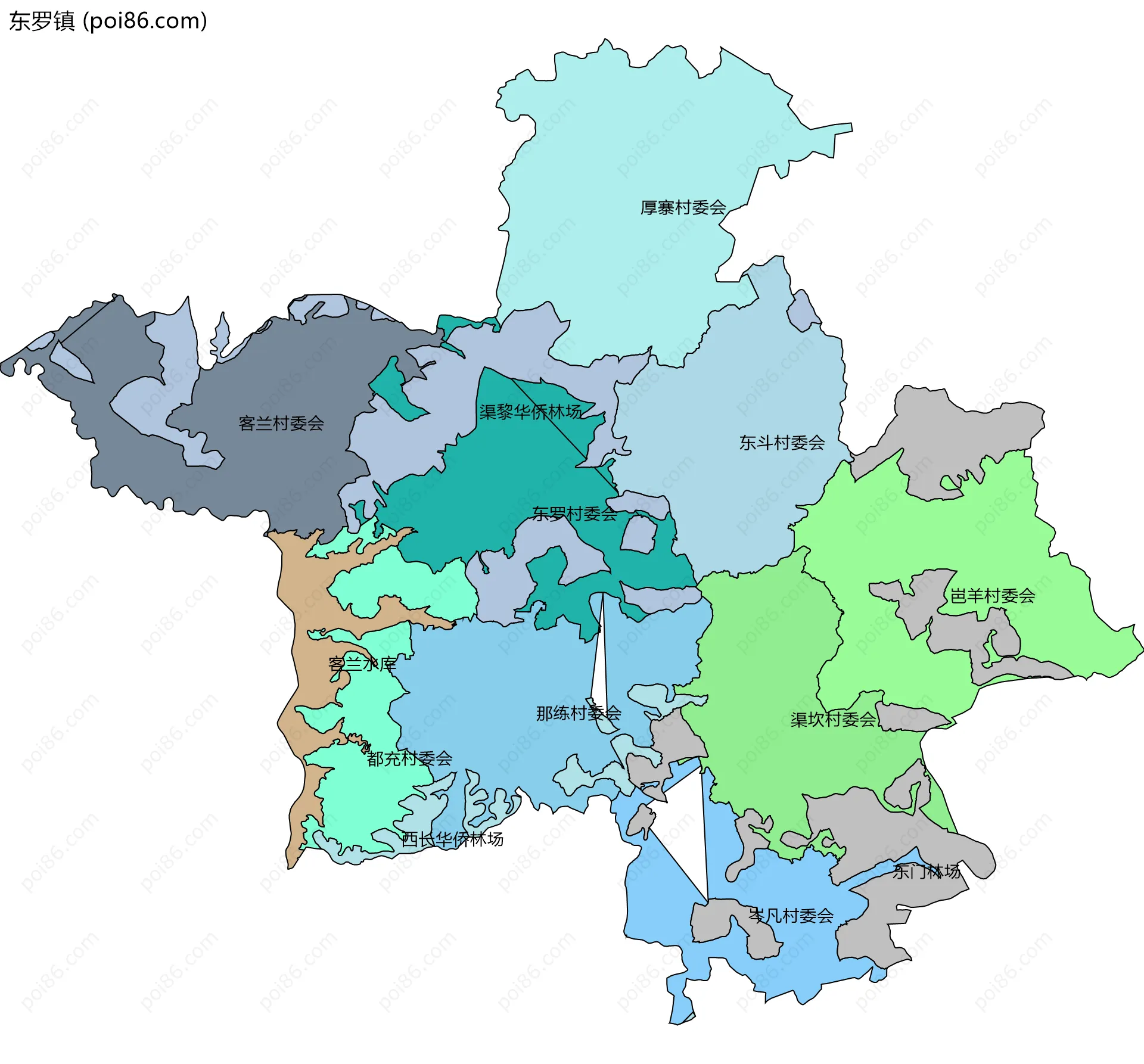 东罗镇边界地图(五级行政区划)