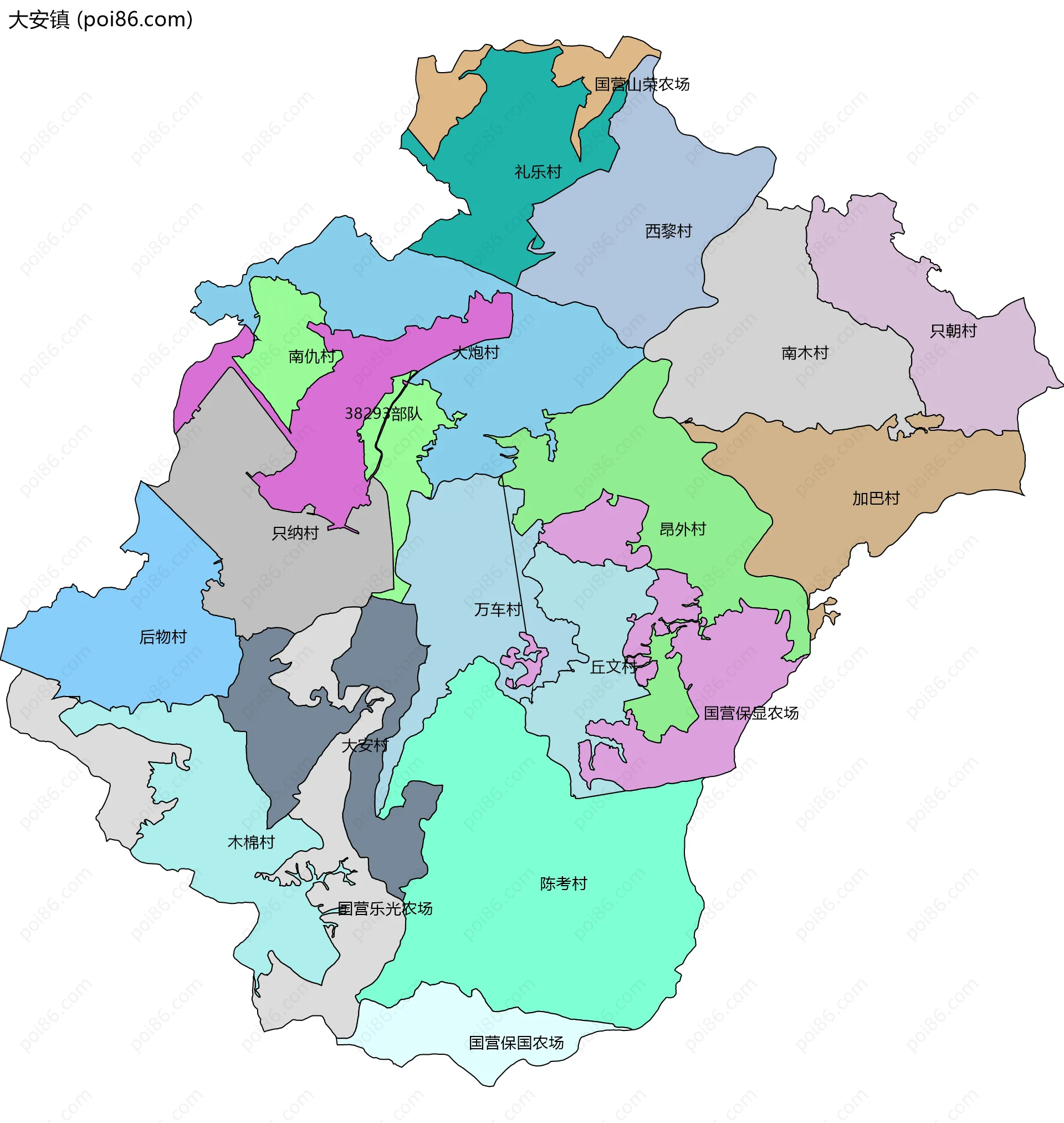 大安镇边界地图(五级行政区划)