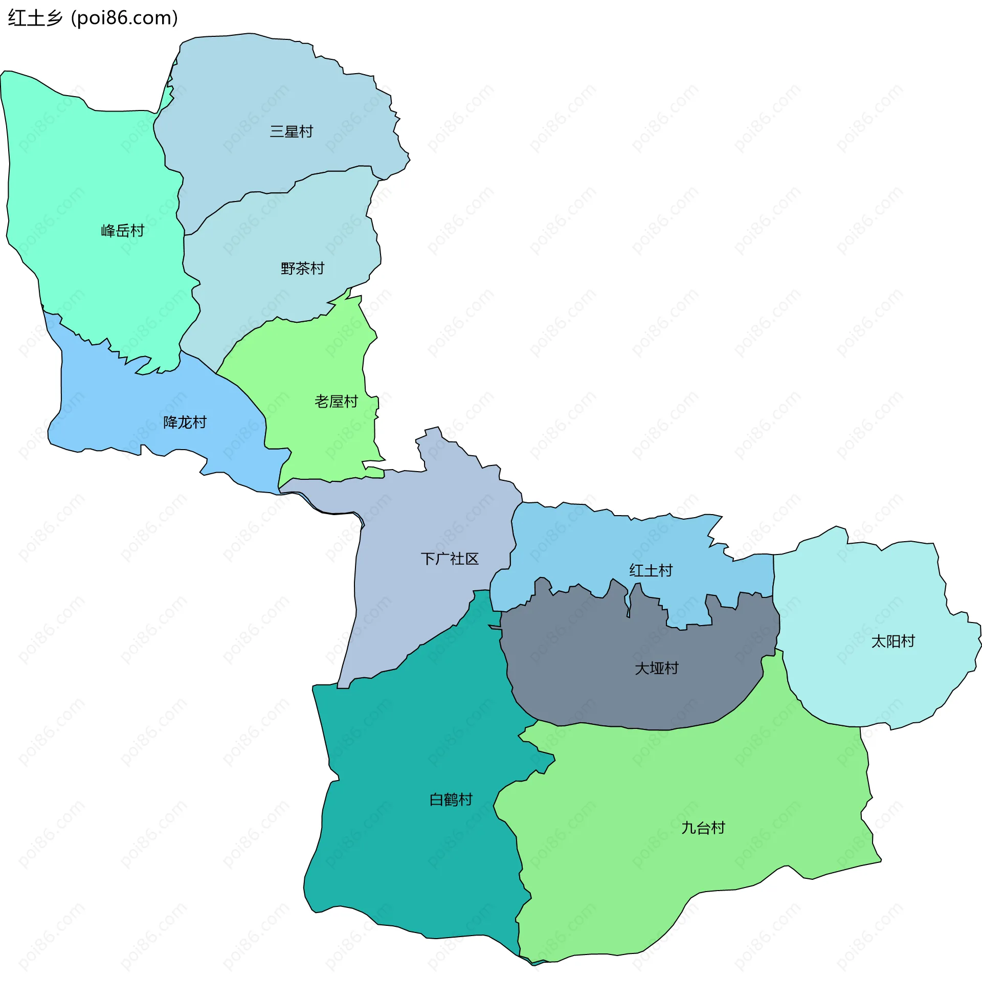 红土乡边界地图(五级行政区划)