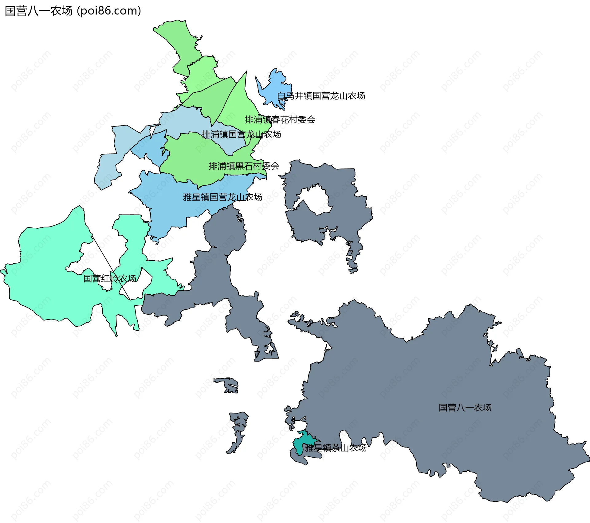 国营八一农场边界地图(五级行政区划)