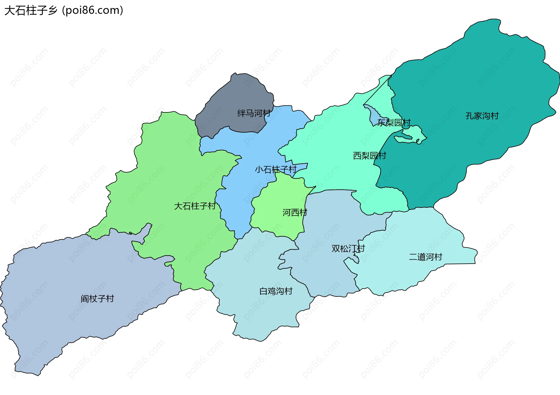 大石柱子乡边界地图(五级行政区划)