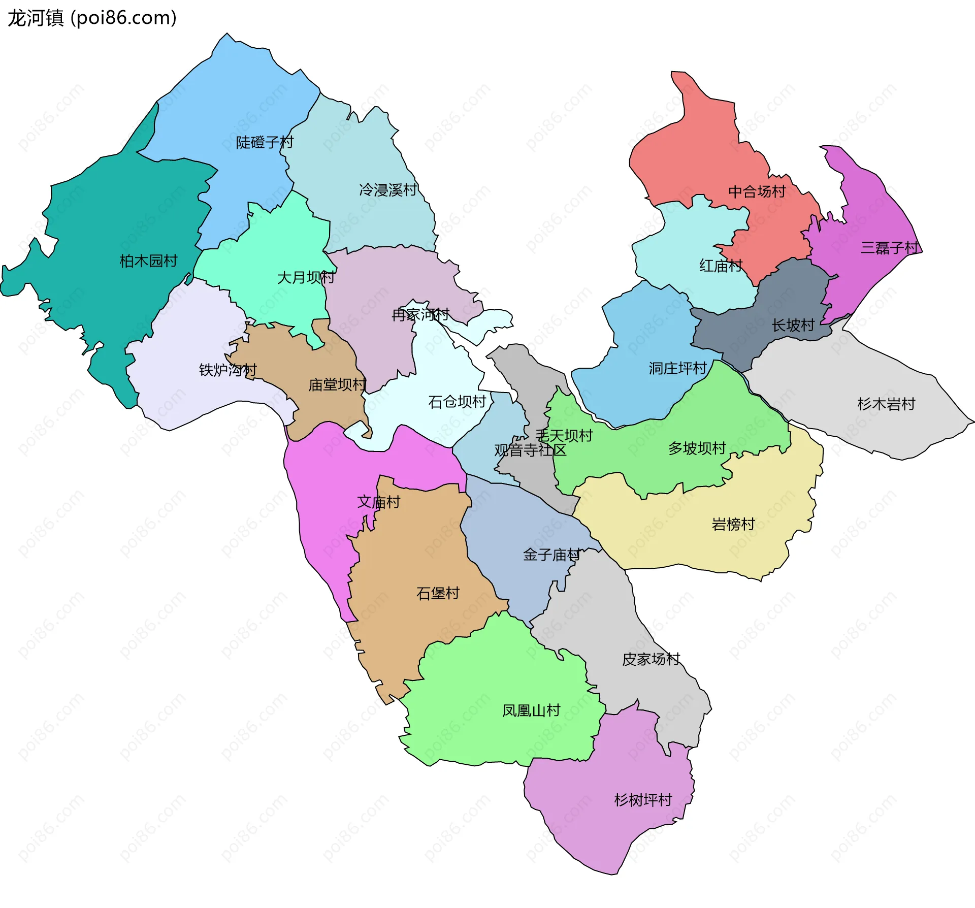 龙河镇边界地图(五级行政区划)