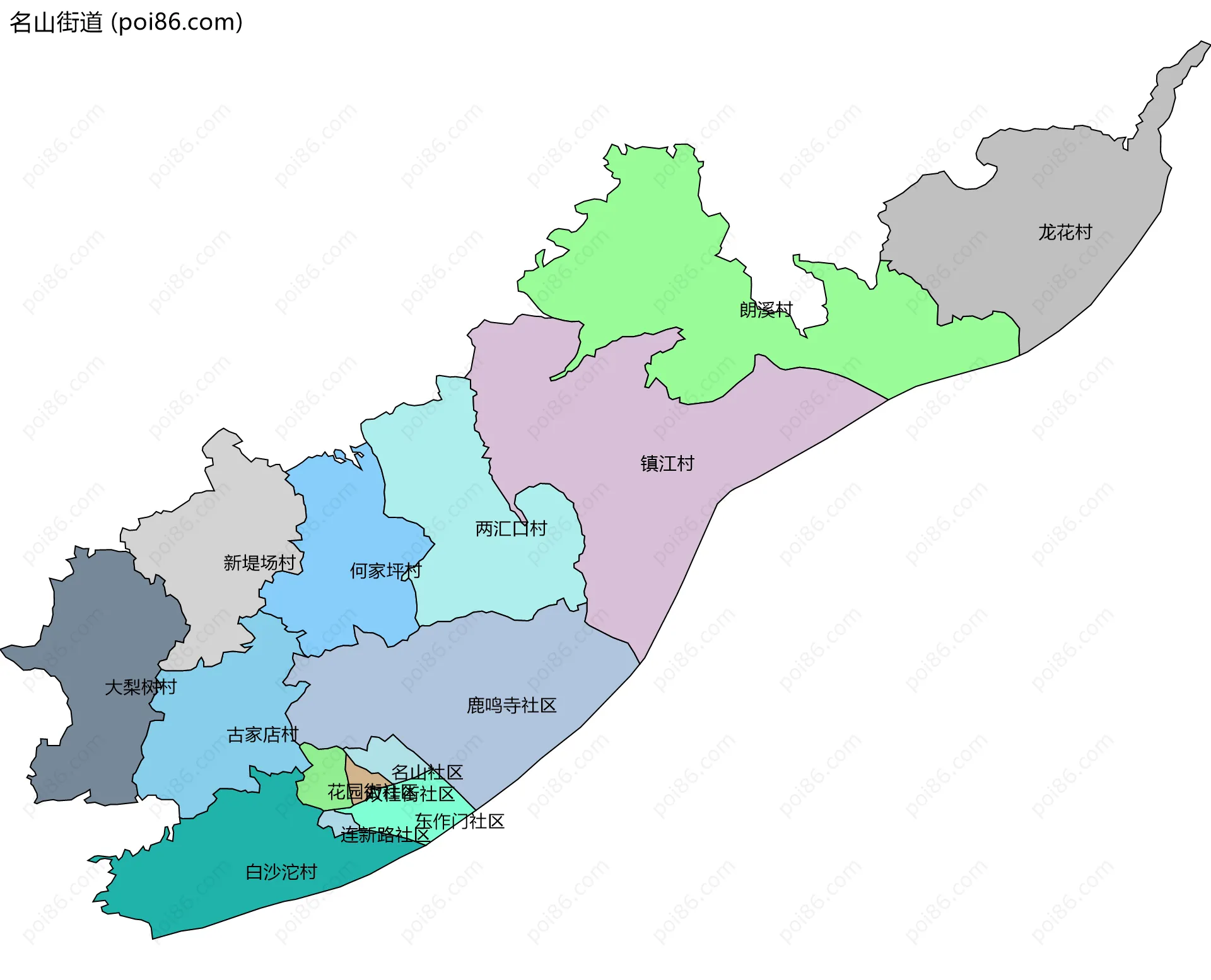 名山街道边界地图(五级行政区划)