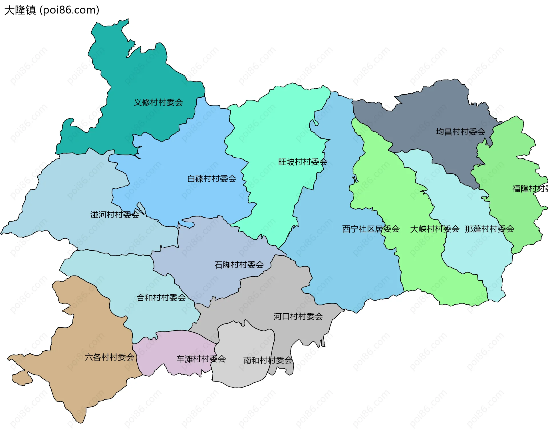 大隆镇边界地图(五级行政区划)