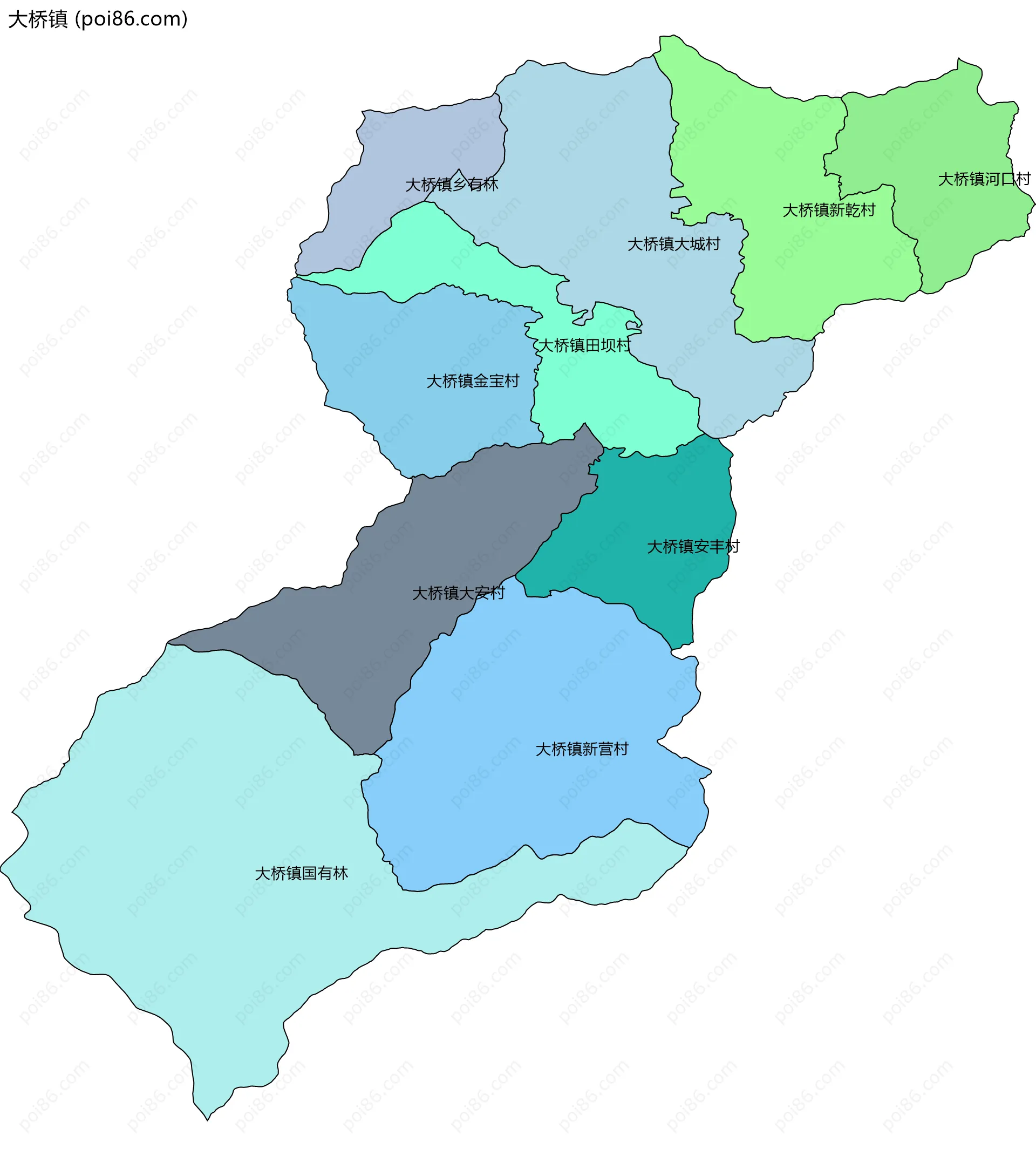 大桥镇边界地图(五级行政区划)