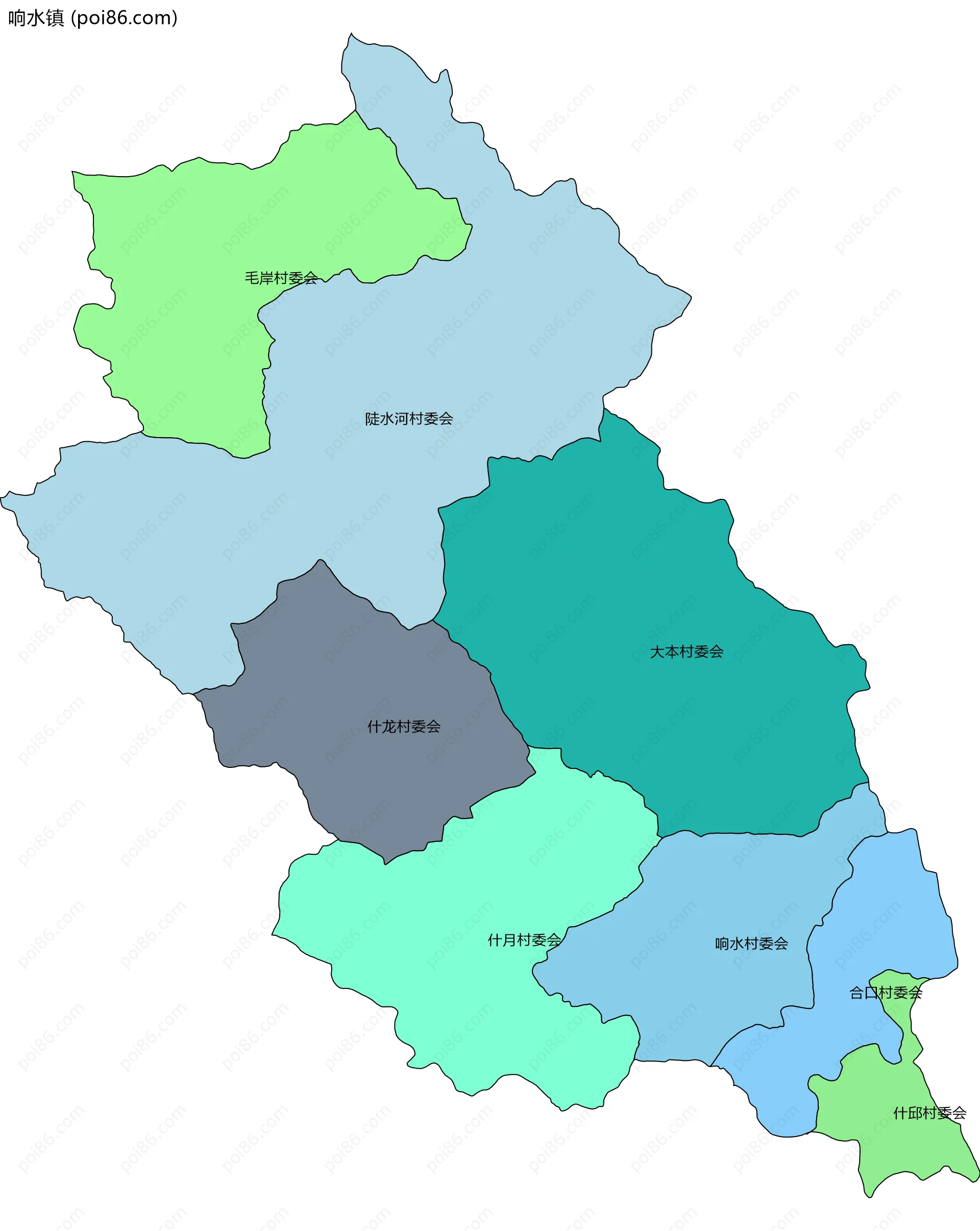 响水镇边界地图(五级行政区划)