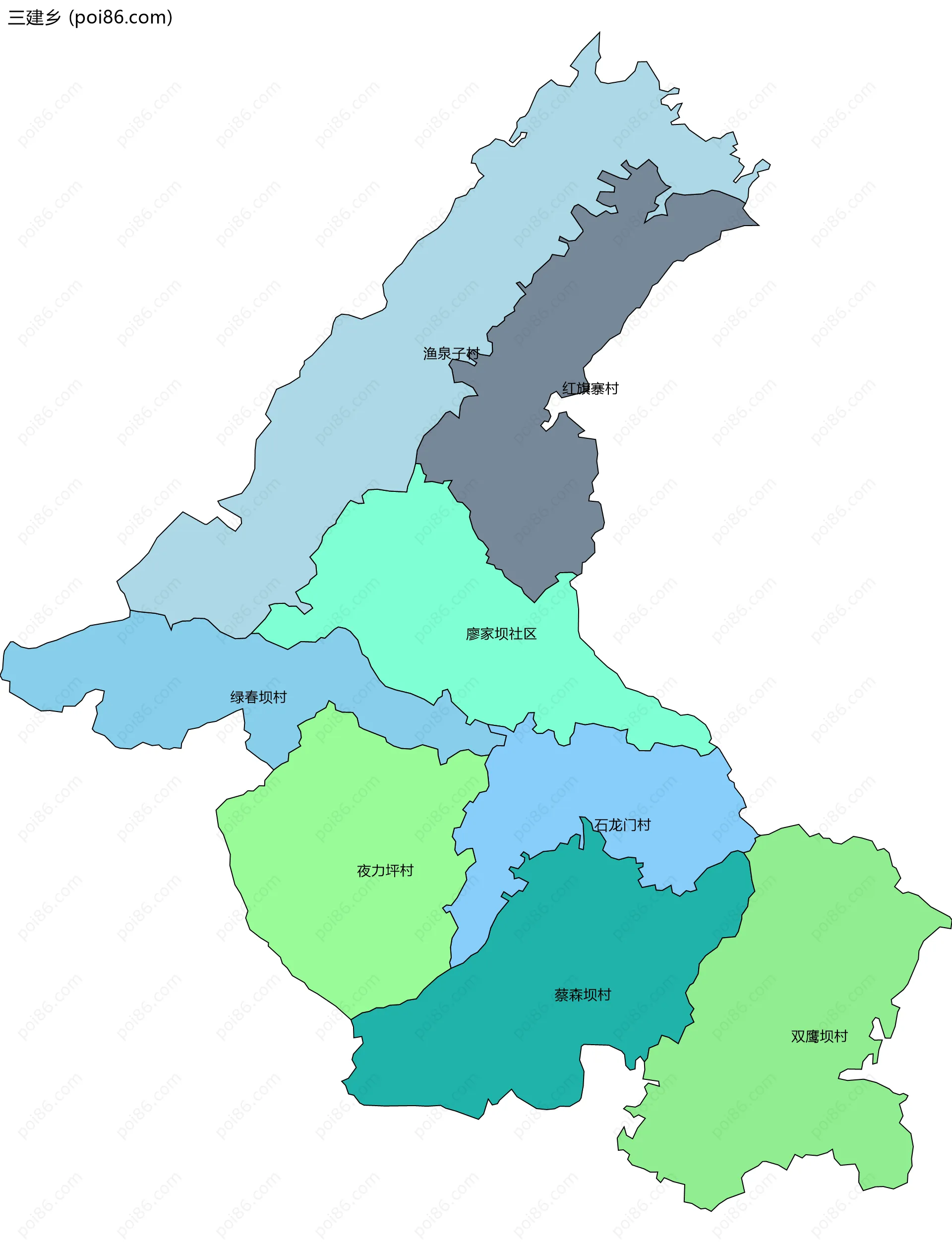 三建乡边界地图(五级行政区划)