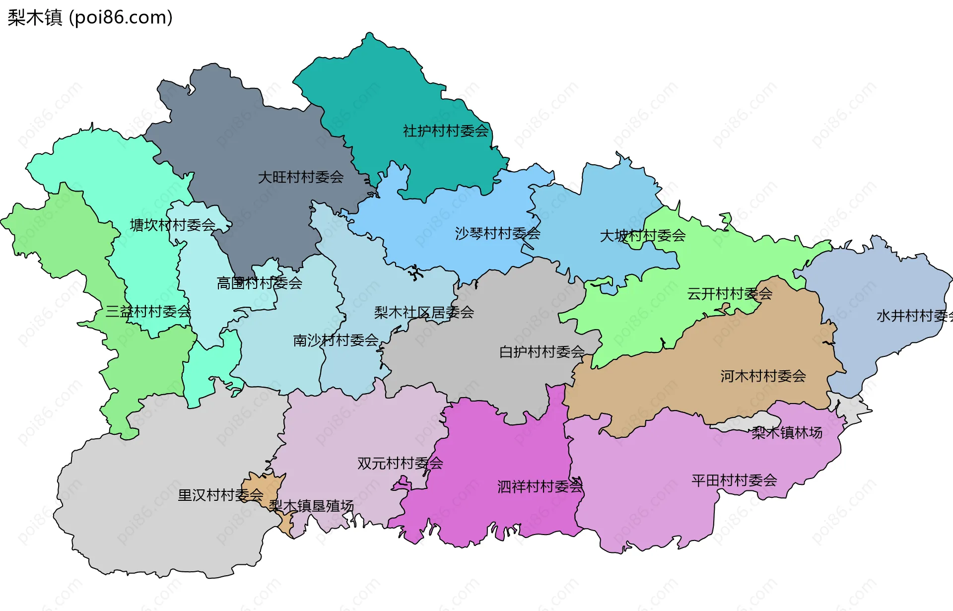 梨木镇边界地图(五级行政区划)