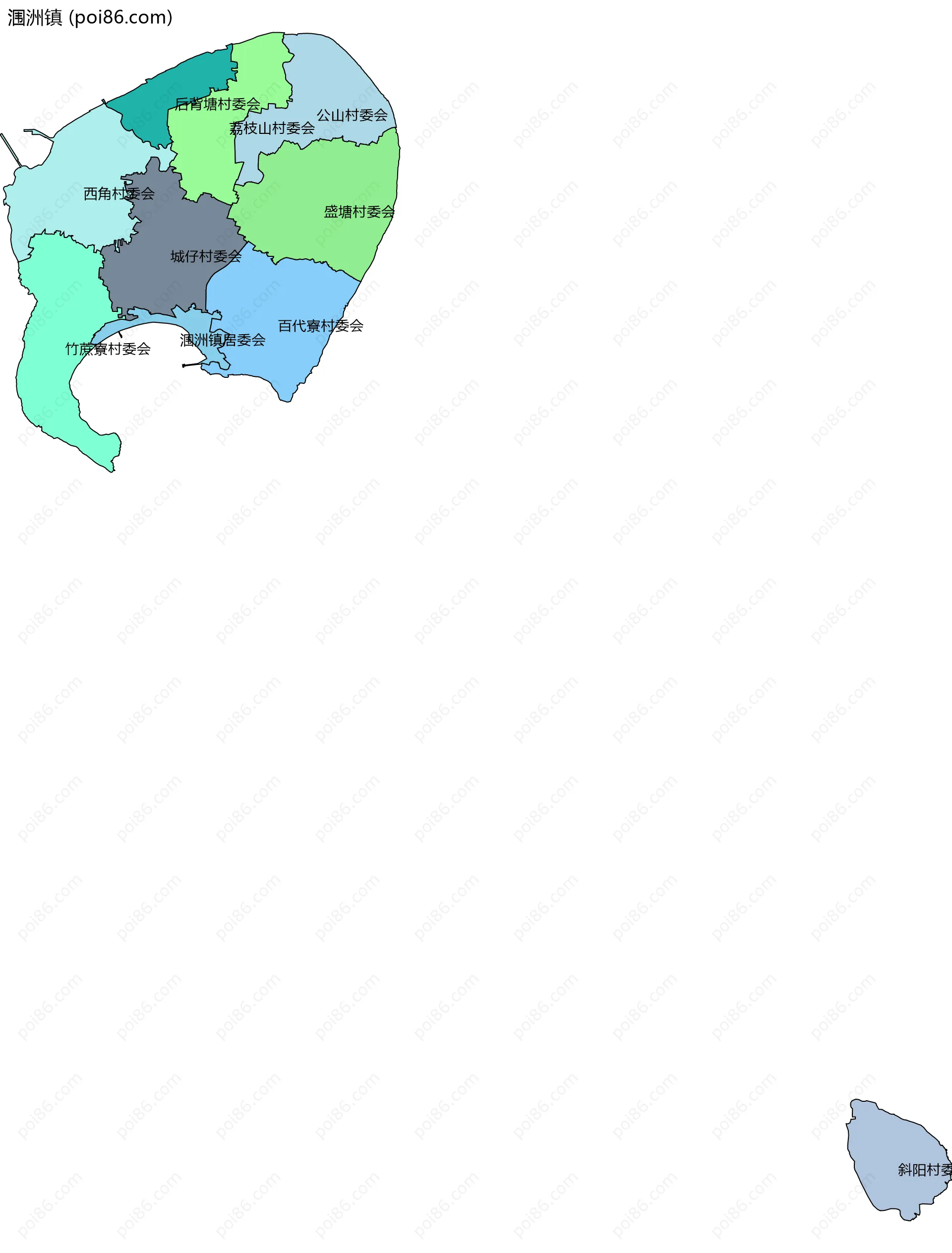涠洲镇边界地图(五级行政区划)