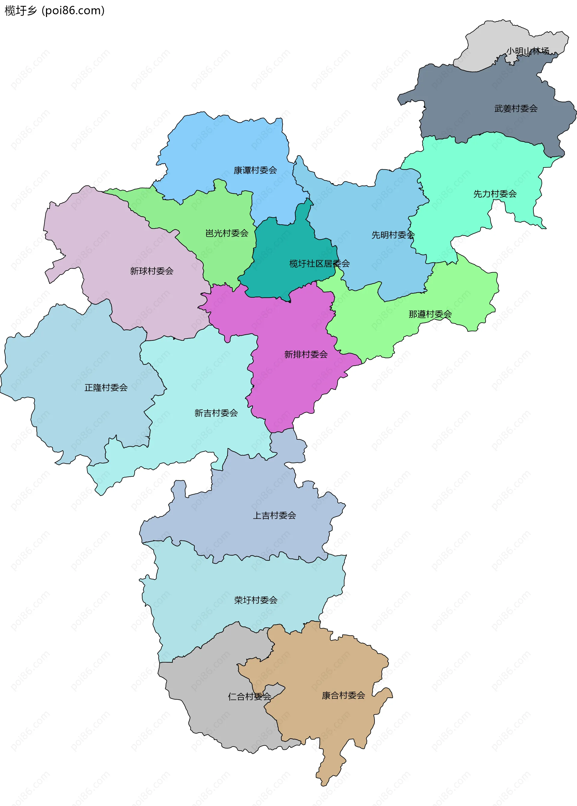 榄圩乡边界地图(五级行政区划)