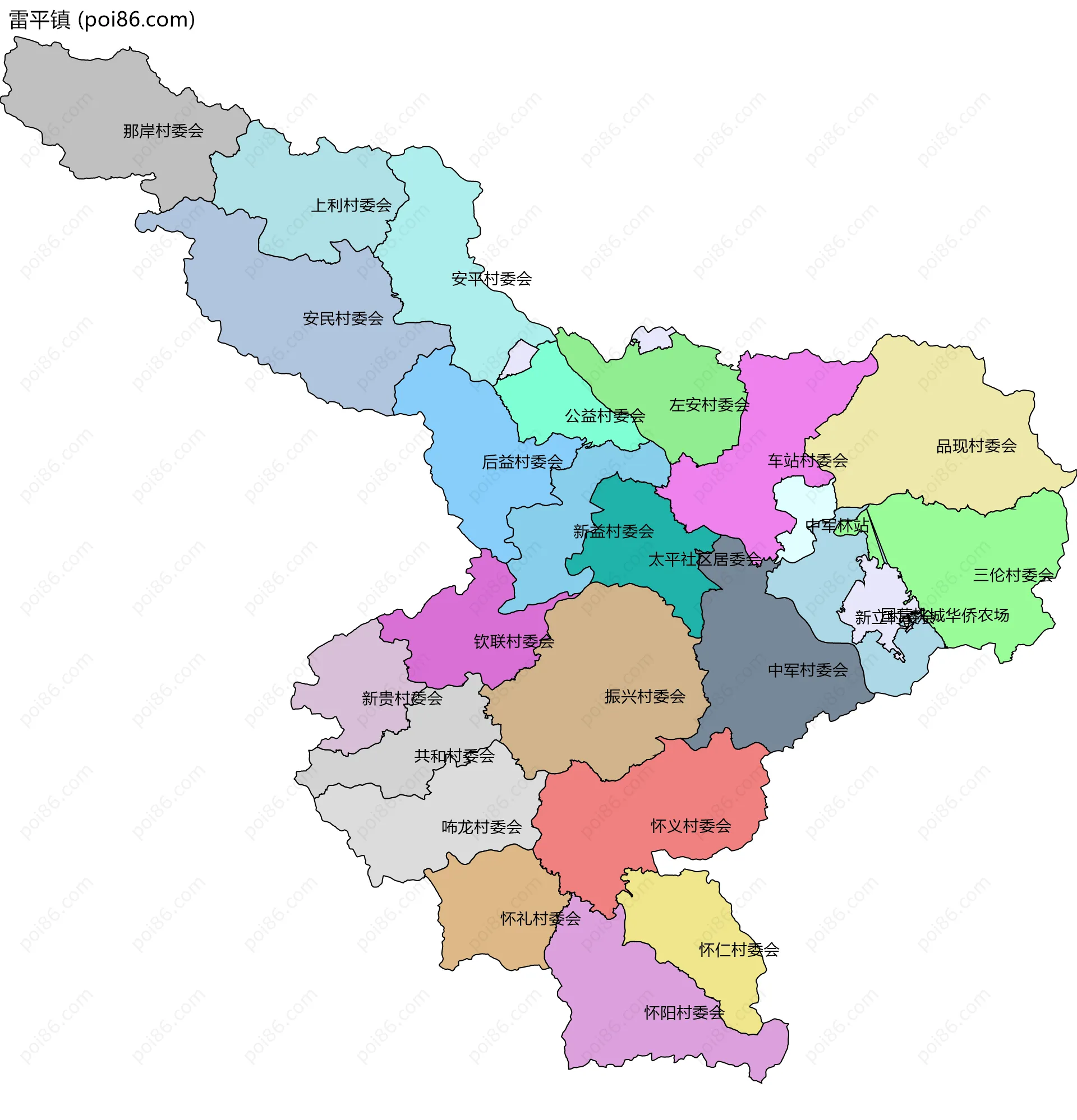 雷平镇边界地图(五级行政区划)