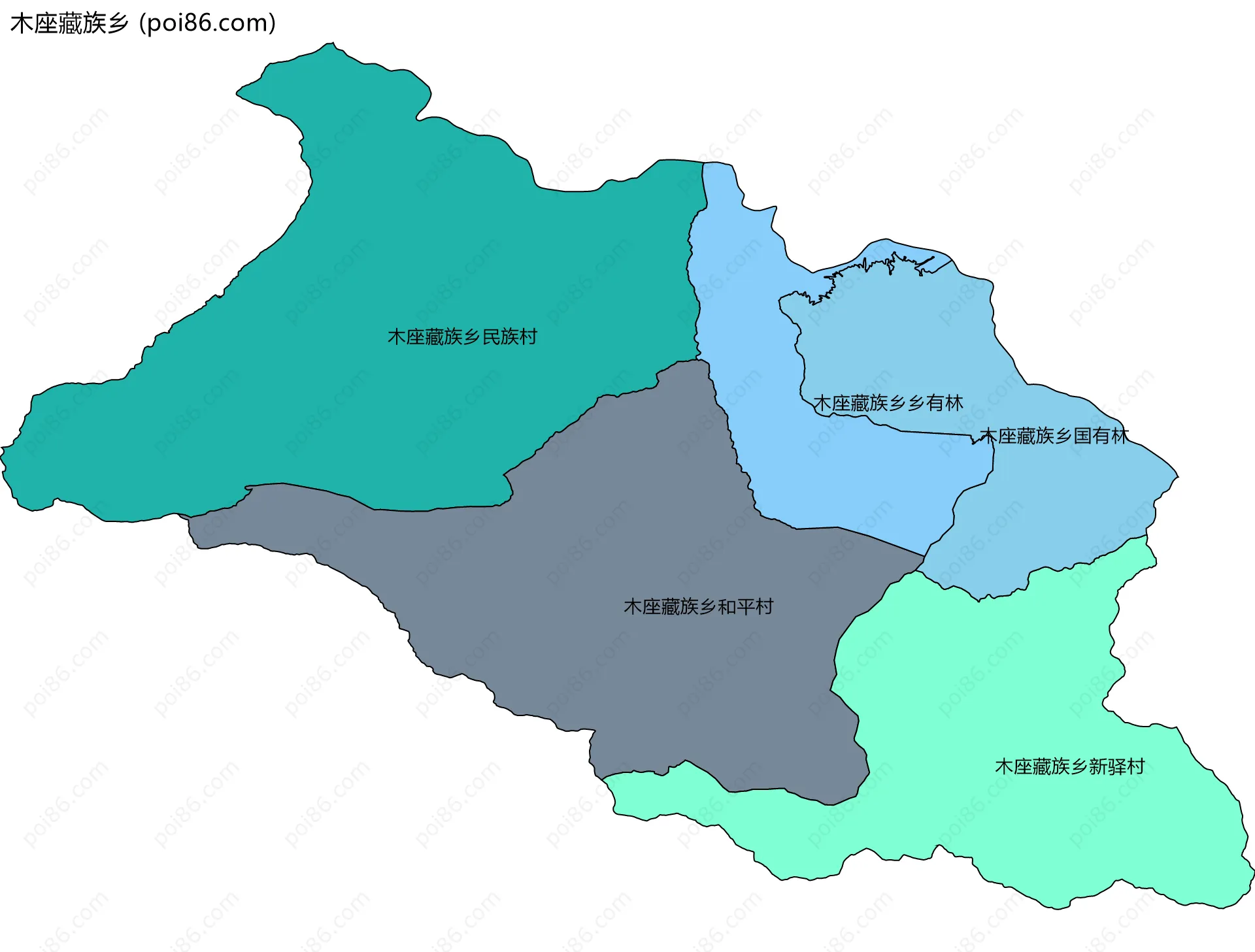 木座藏族乡边界地图(五级行政区划)