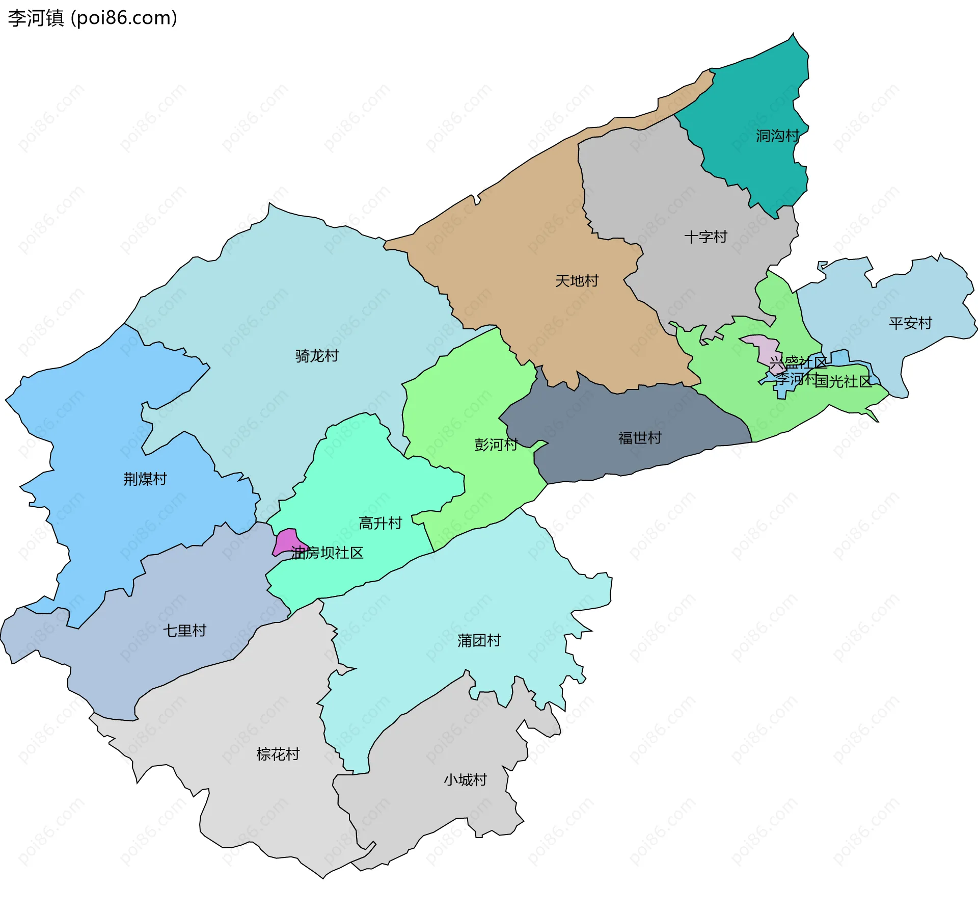 李河镇边界地图(五级行政区划)
