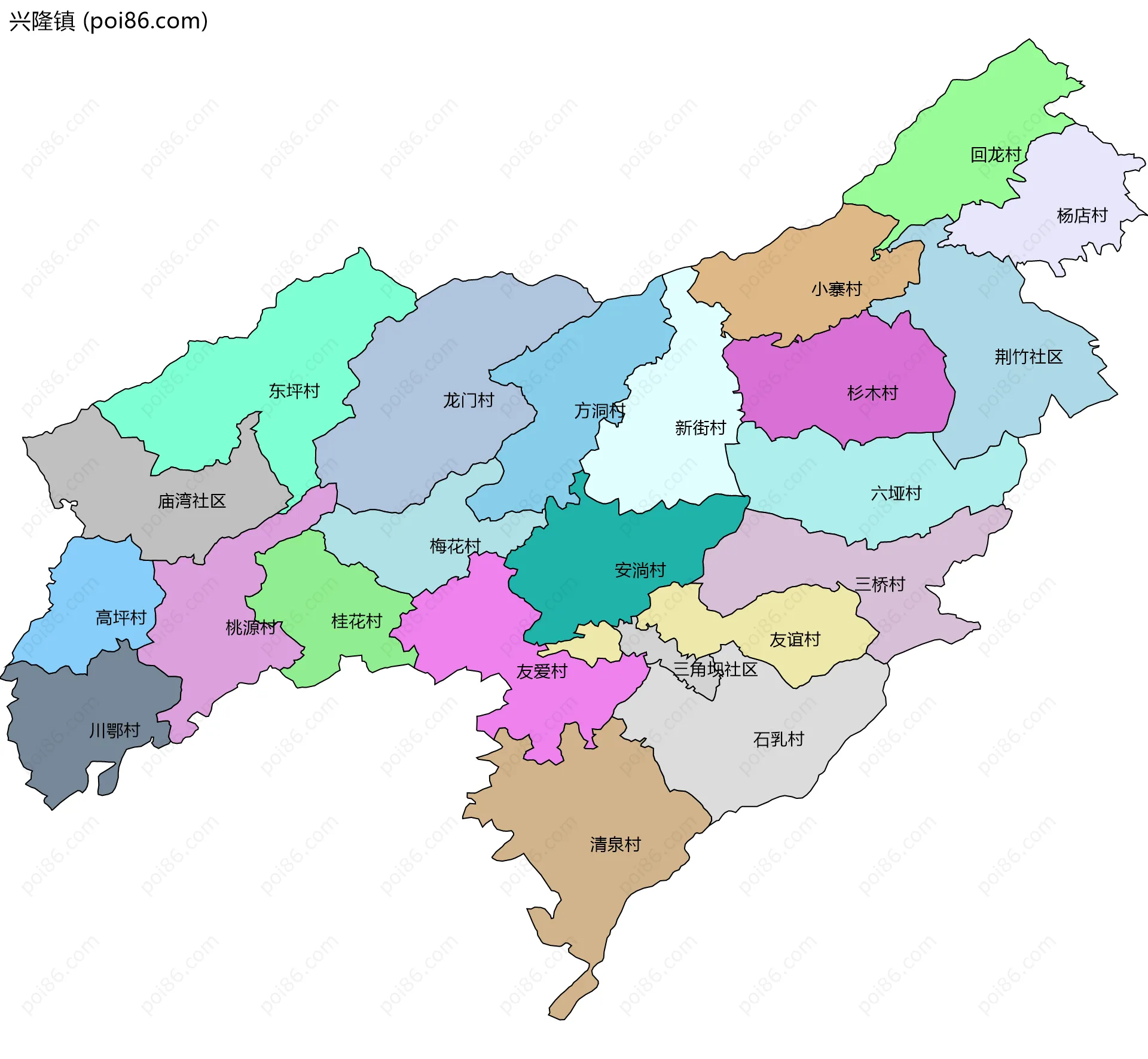 兴隆镇边界地图(五级行政区划)
