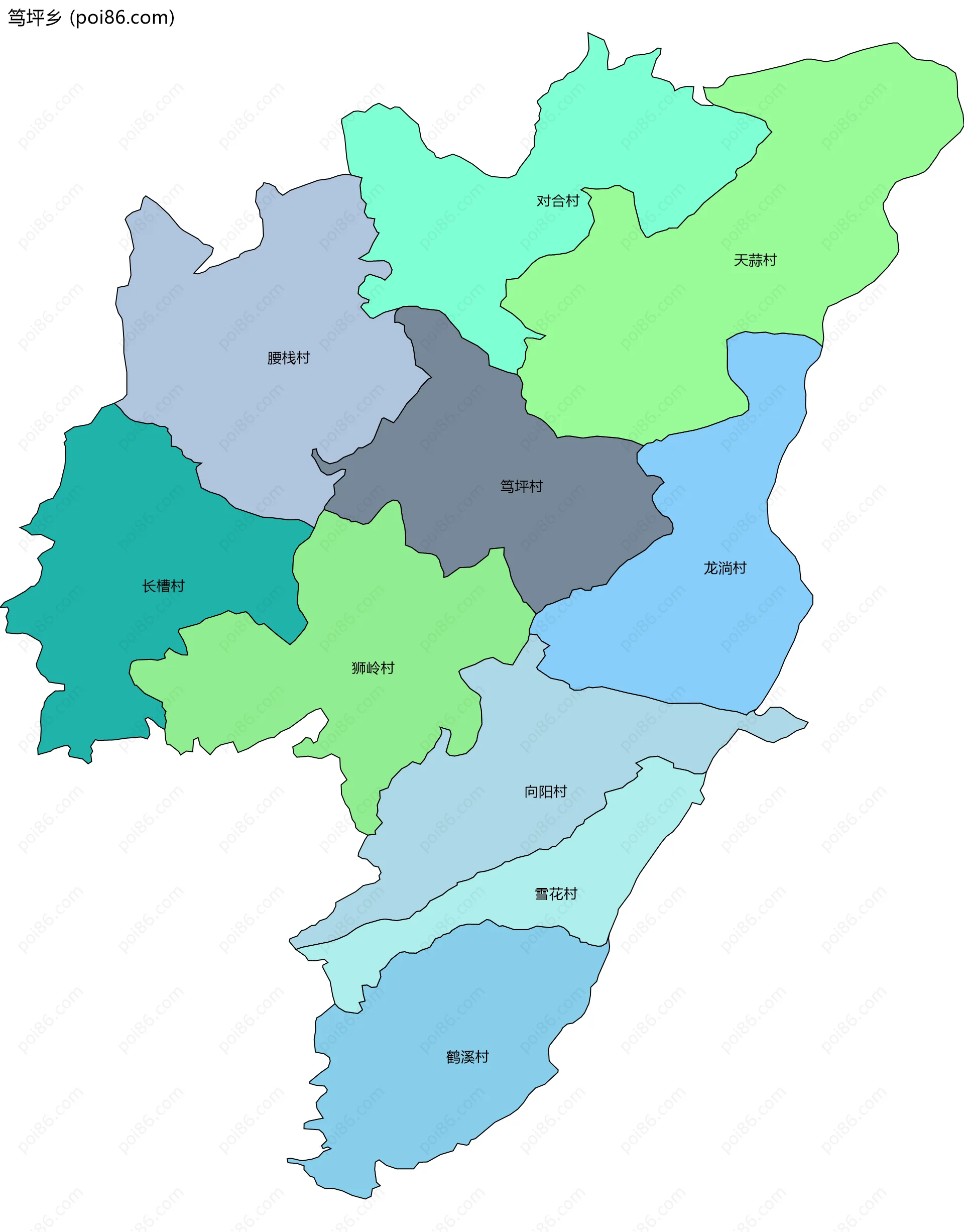 笃坪乡边界地图(五级行政区划)