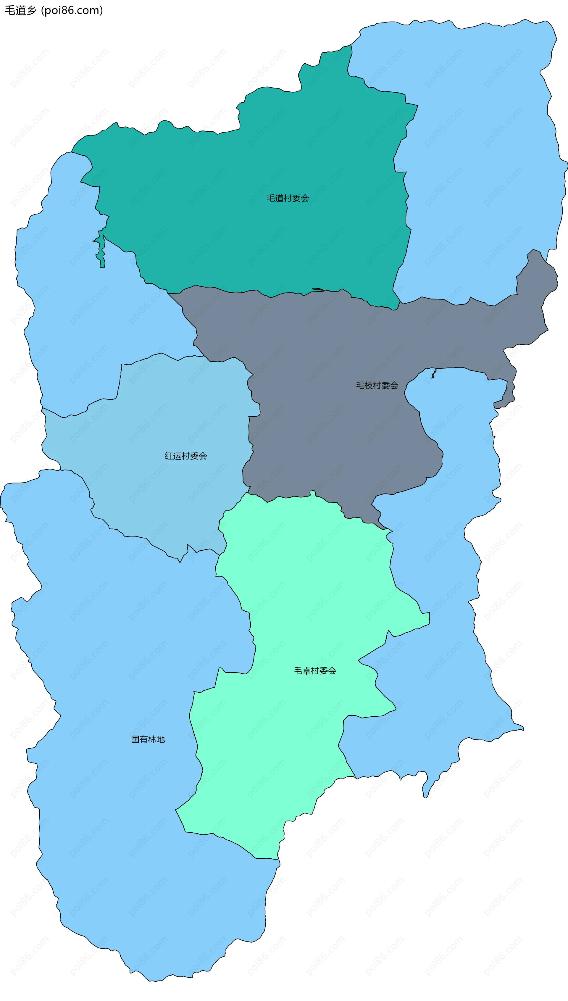 毛道乡边界地图(五级行政区划)