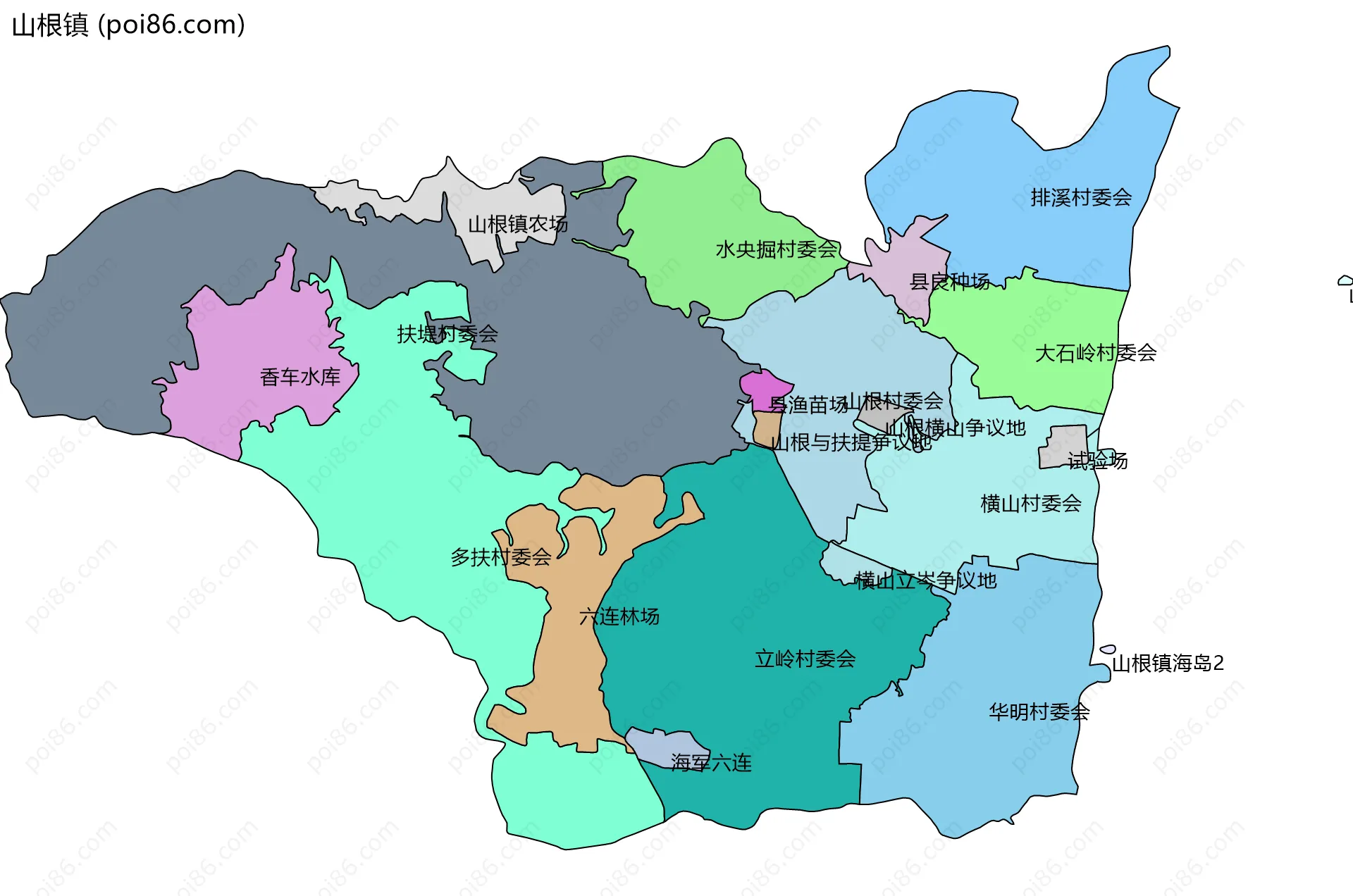 山根镇边界地图(五级行政区划)