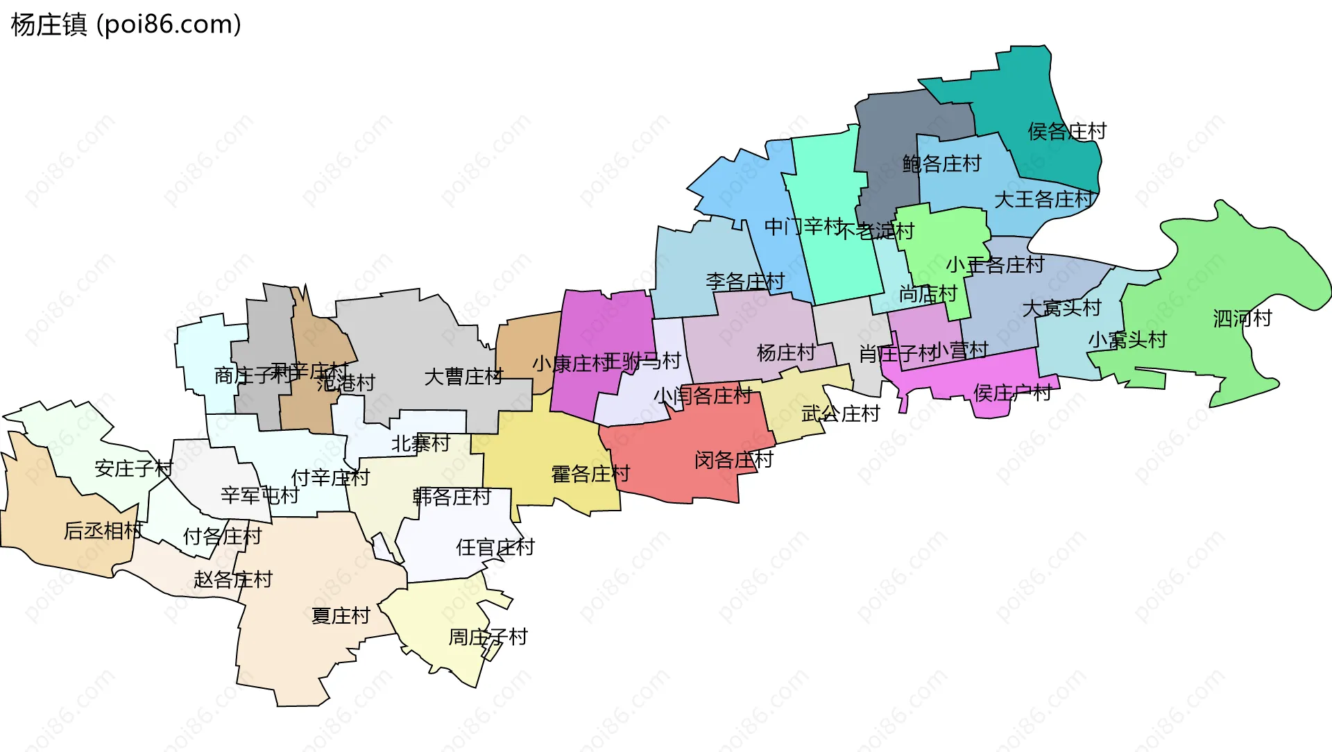 杨庄镇边界地图(五级行政区划)