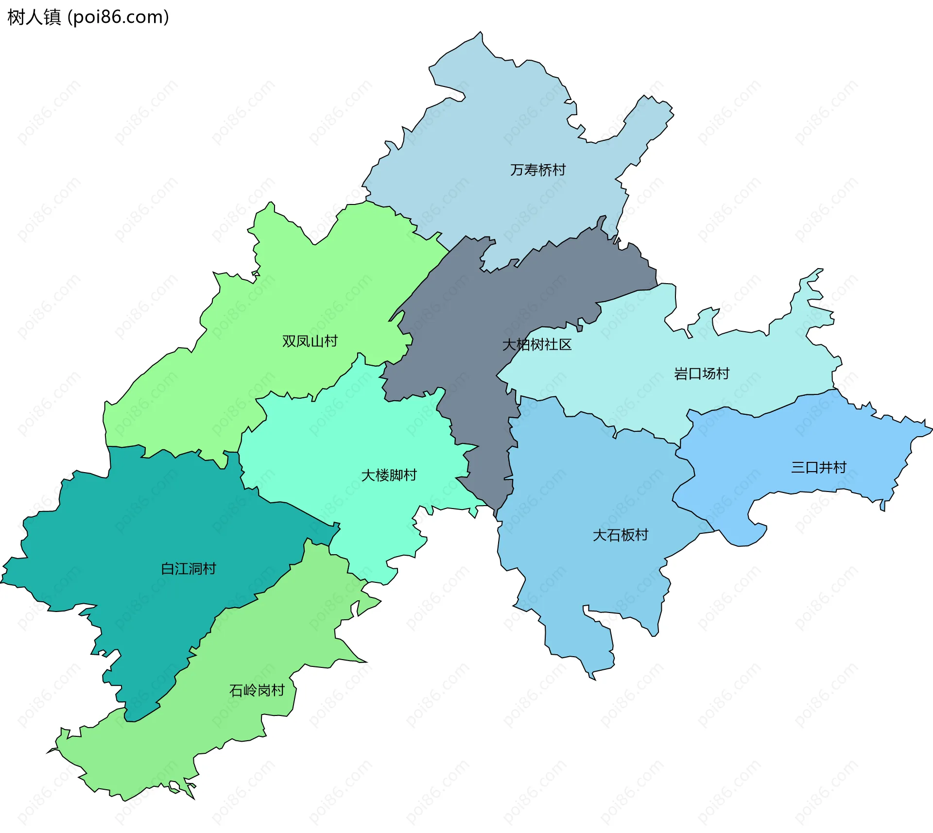 树人镇边界地图(五级行政区划)