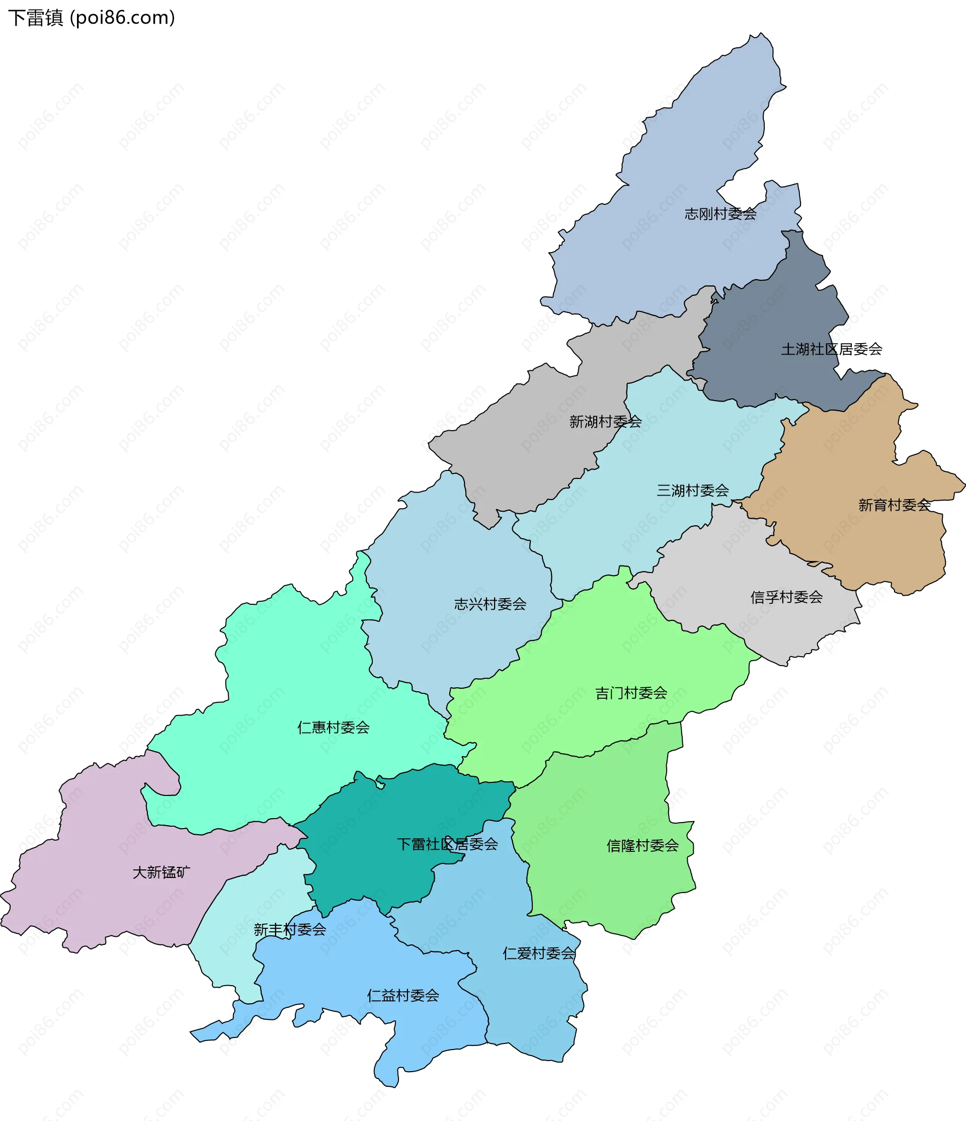 下雷镇边界地图(五级行政区划)