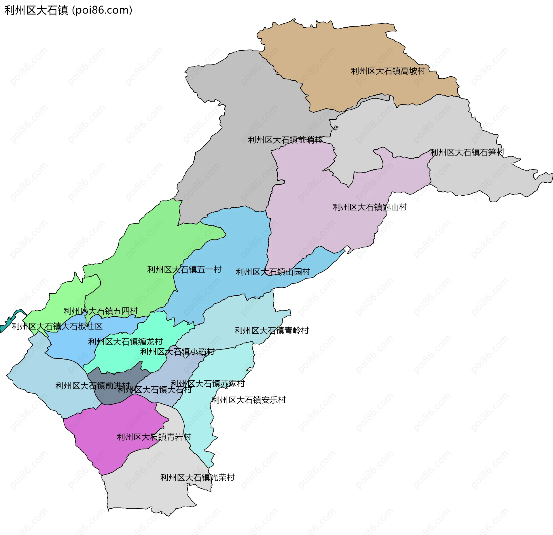 利州区大石镇边界地图(五级行政区划)