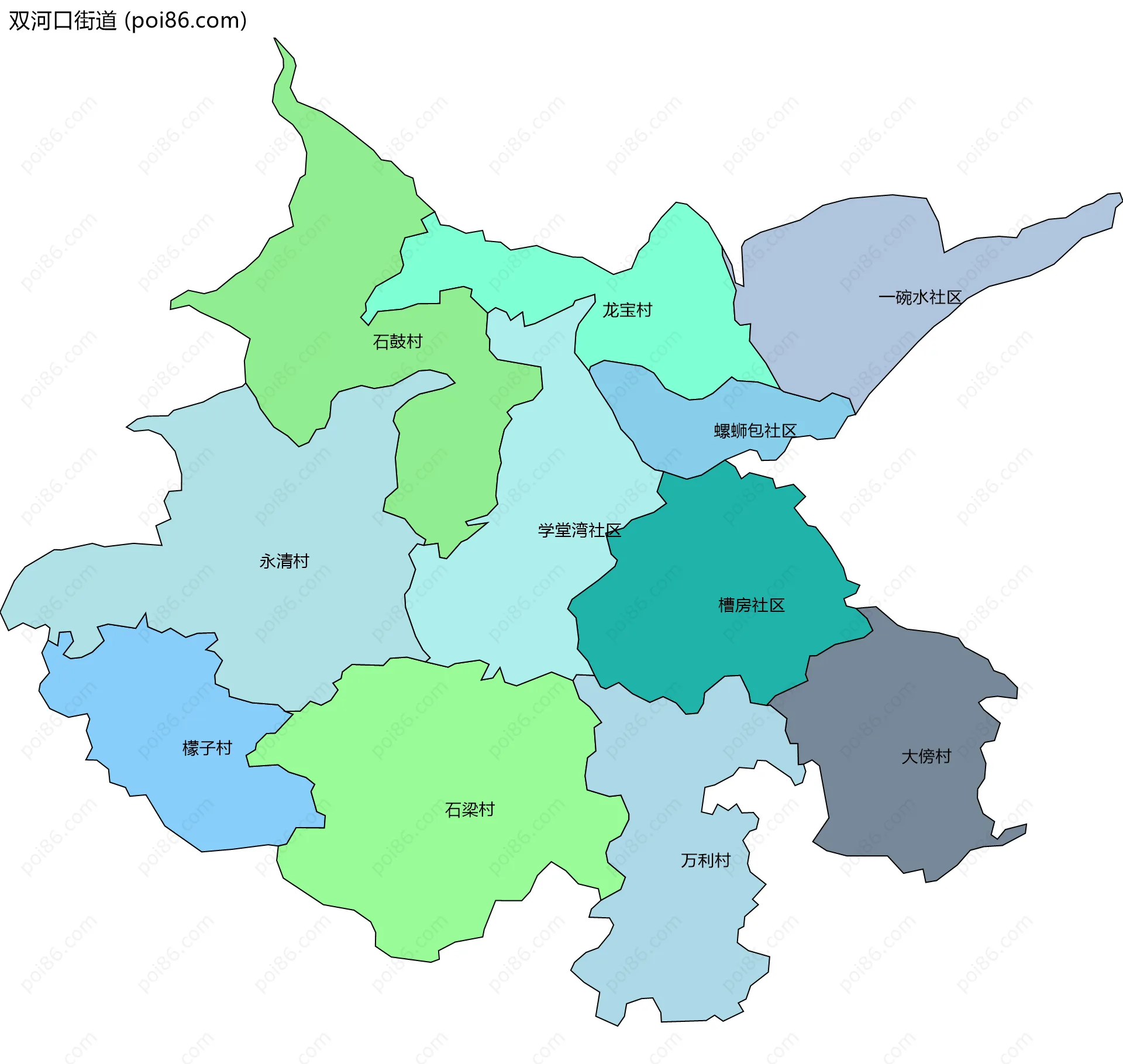 双河口街道边界地图(五级行政区划)