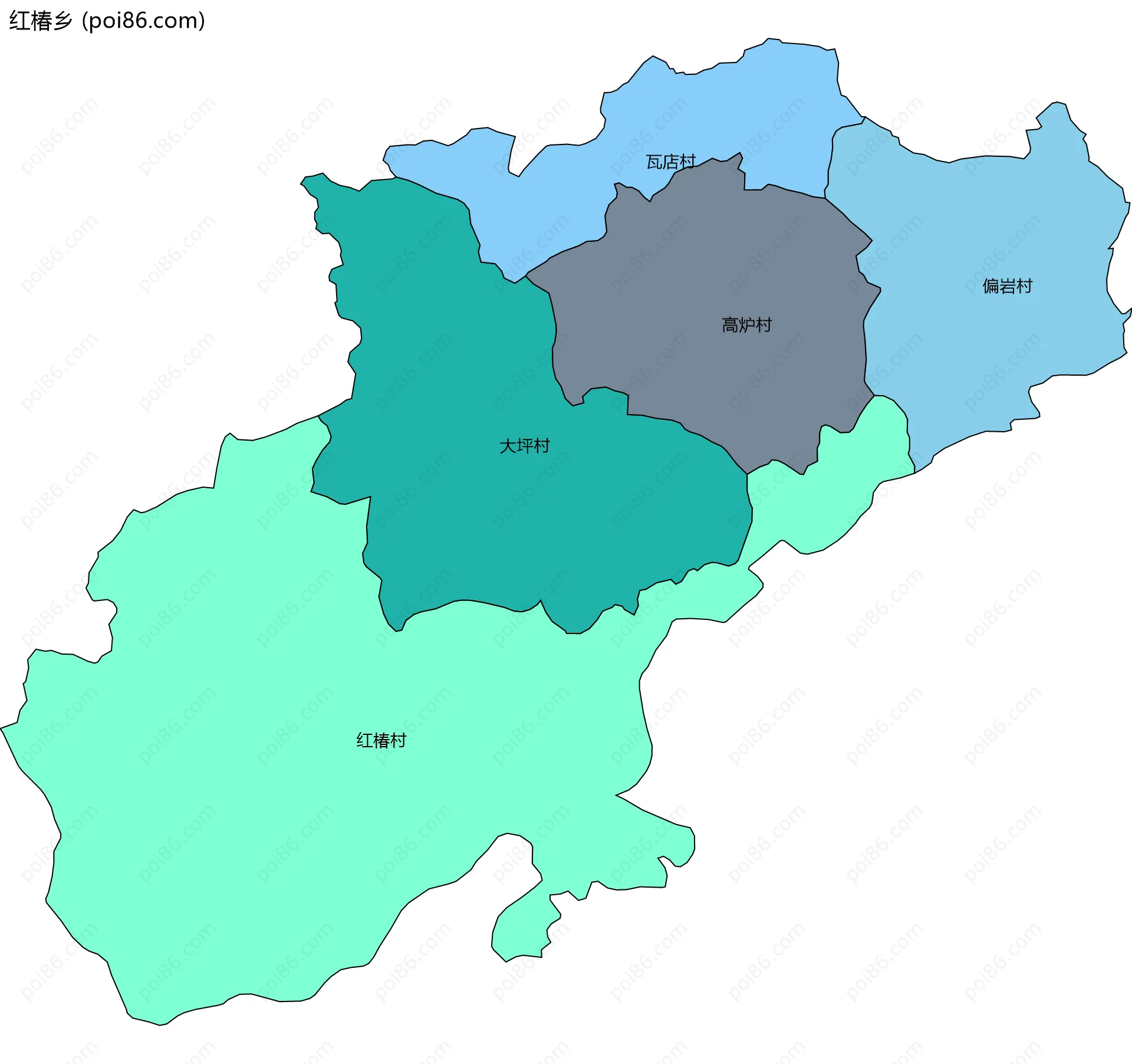 红椿乡边界地图(五级行政区划)