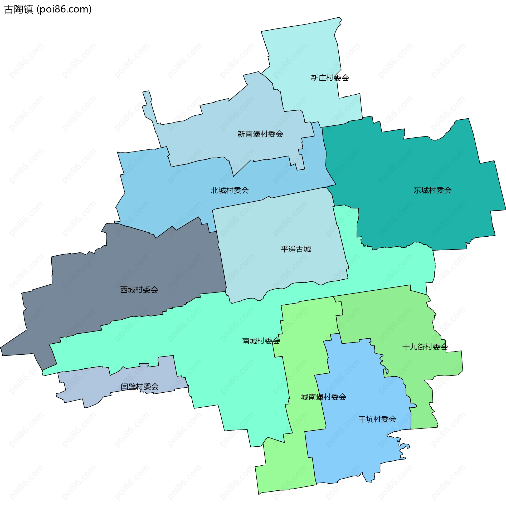 古陶镇边界地图(五级行政区划)
