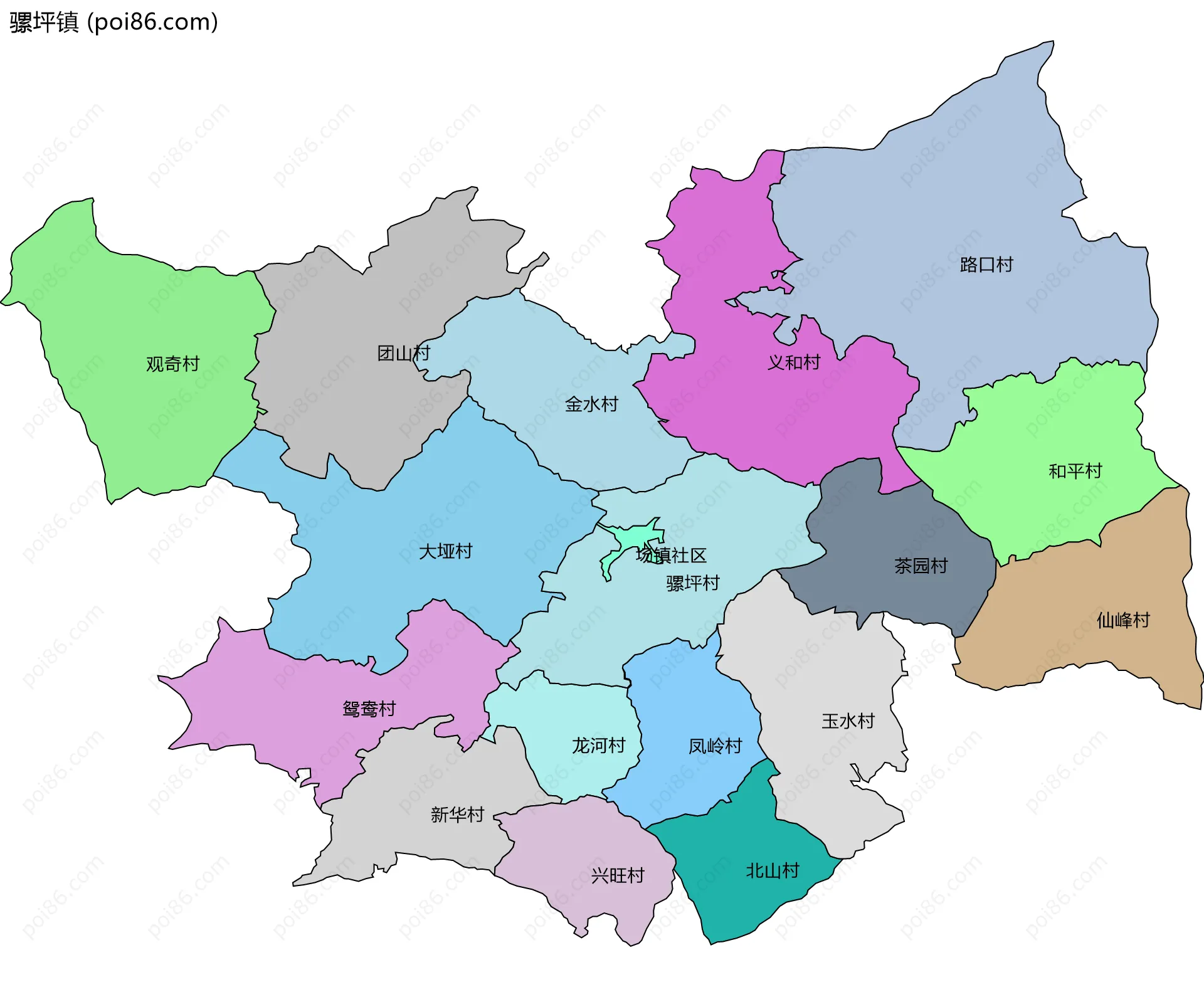 骡坪镇边界地图(五级行政区划)