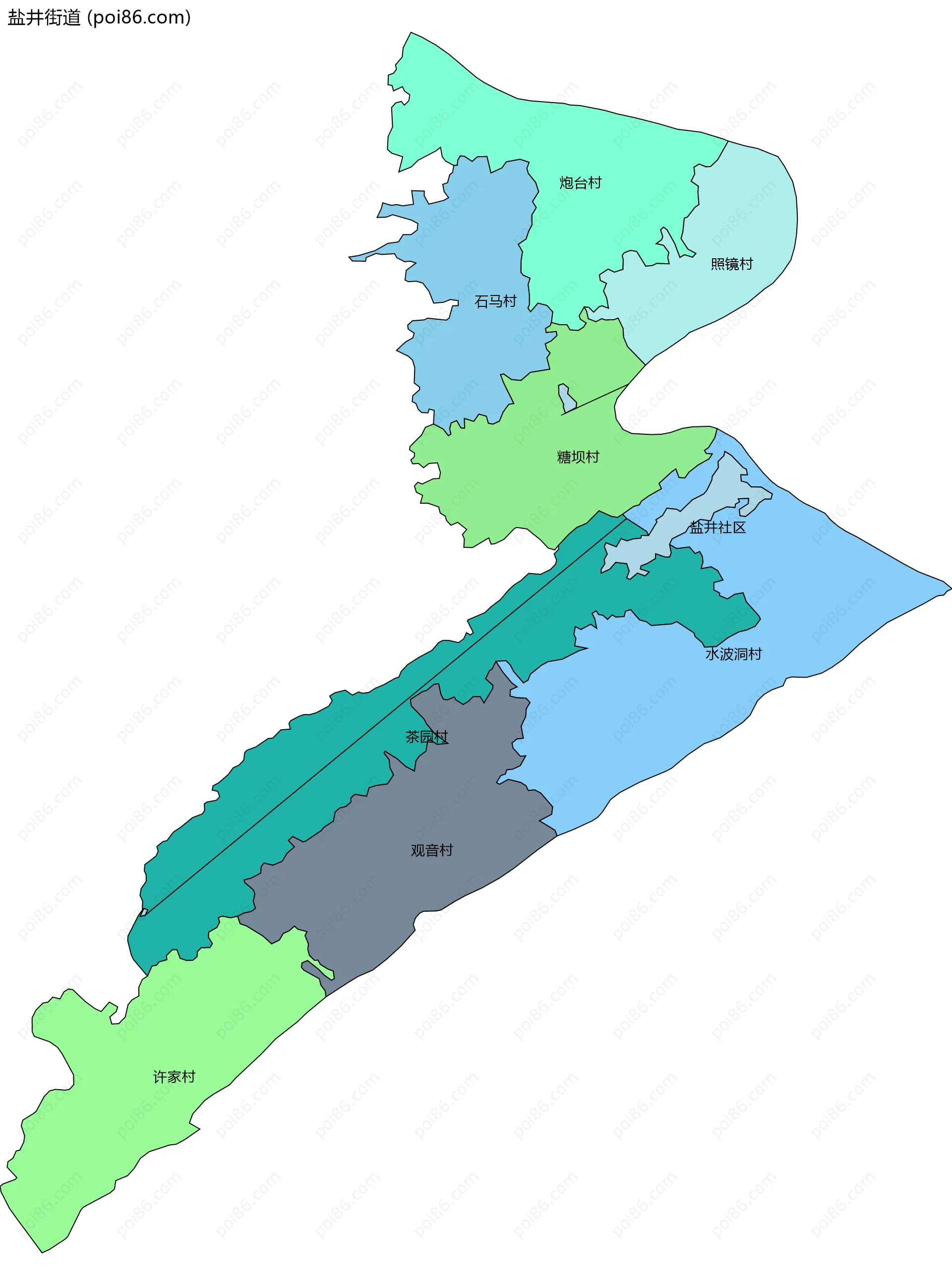 盐井街道边界地图(五级行政区划)