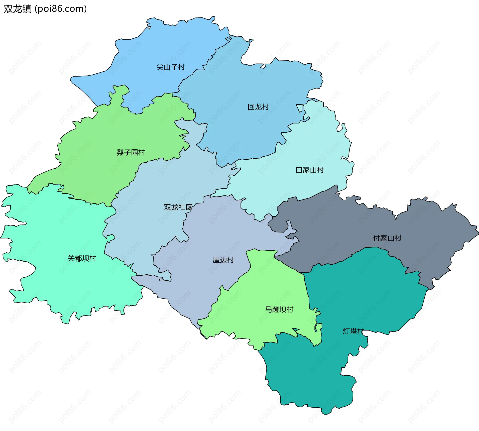 双龙镇边界地图(五级行政区划)
