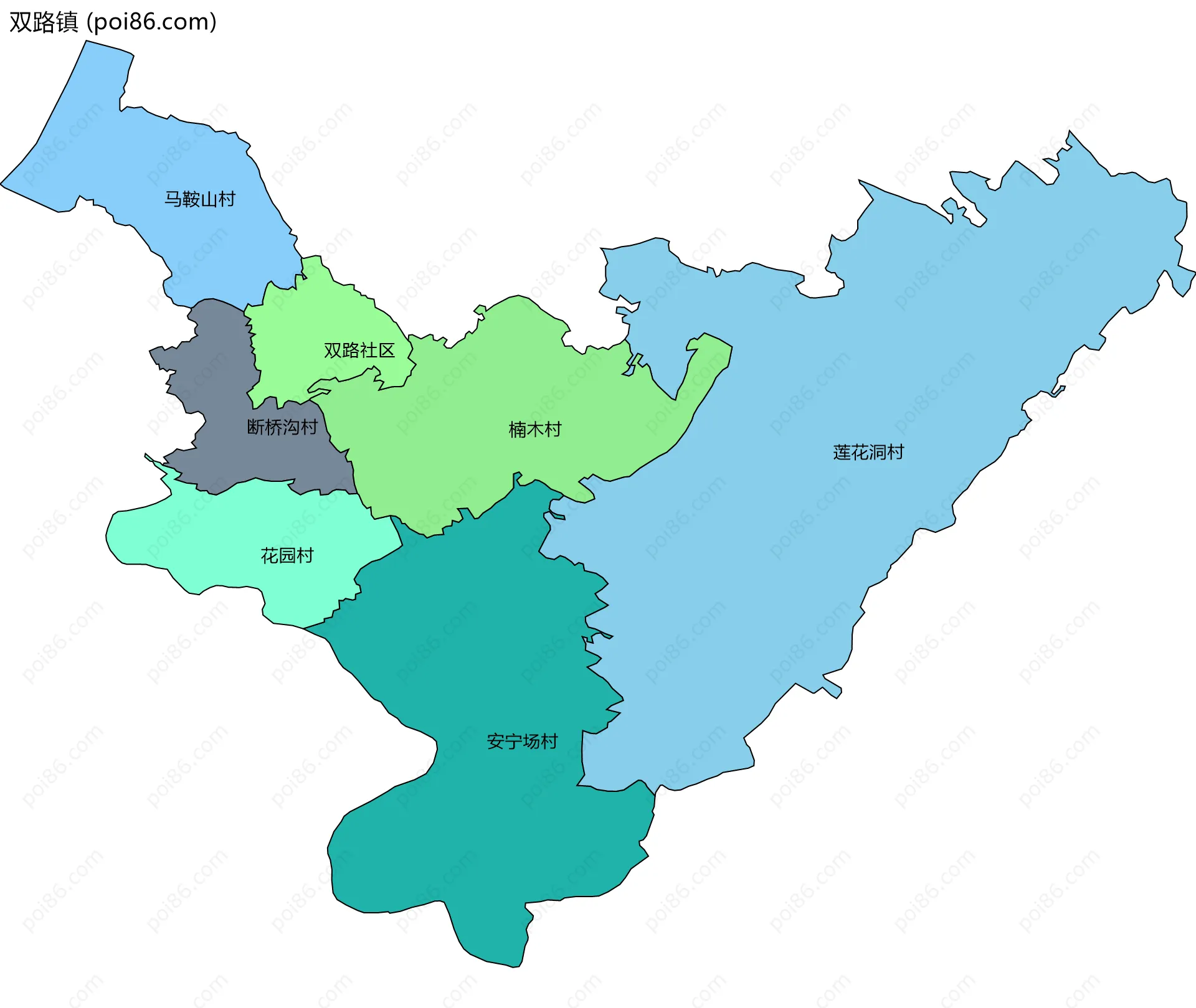 双路镇边界地图(五级行政区划)