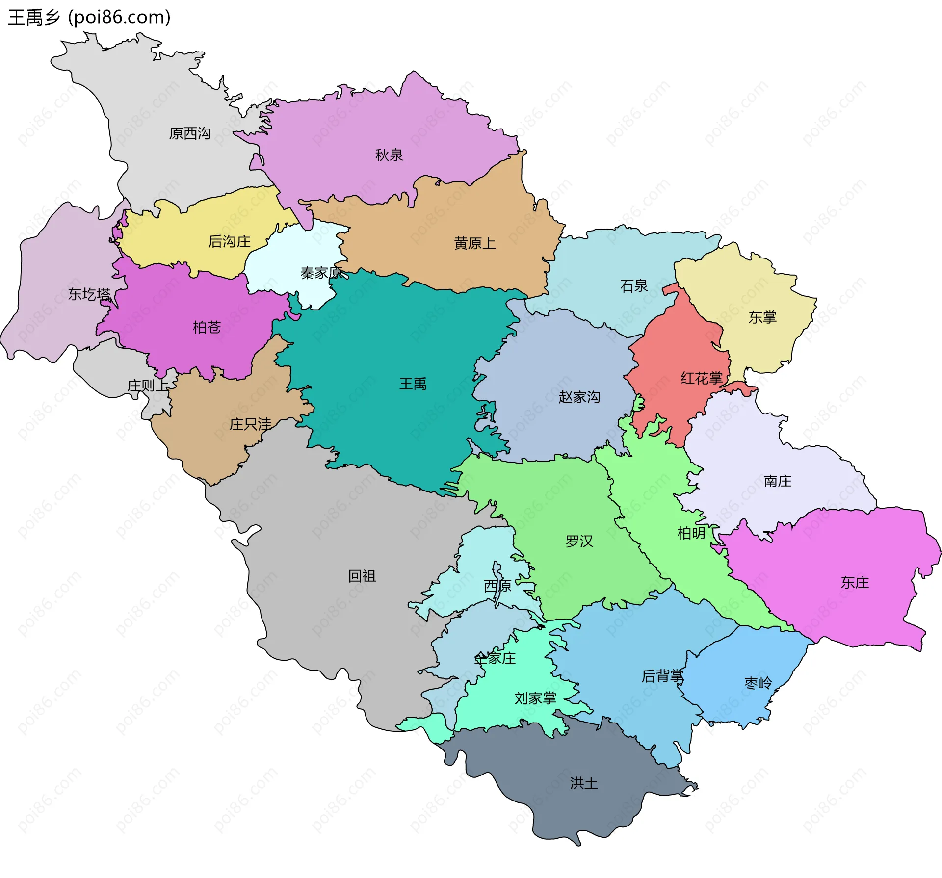 王禹乡边界地图(五级行政区划)