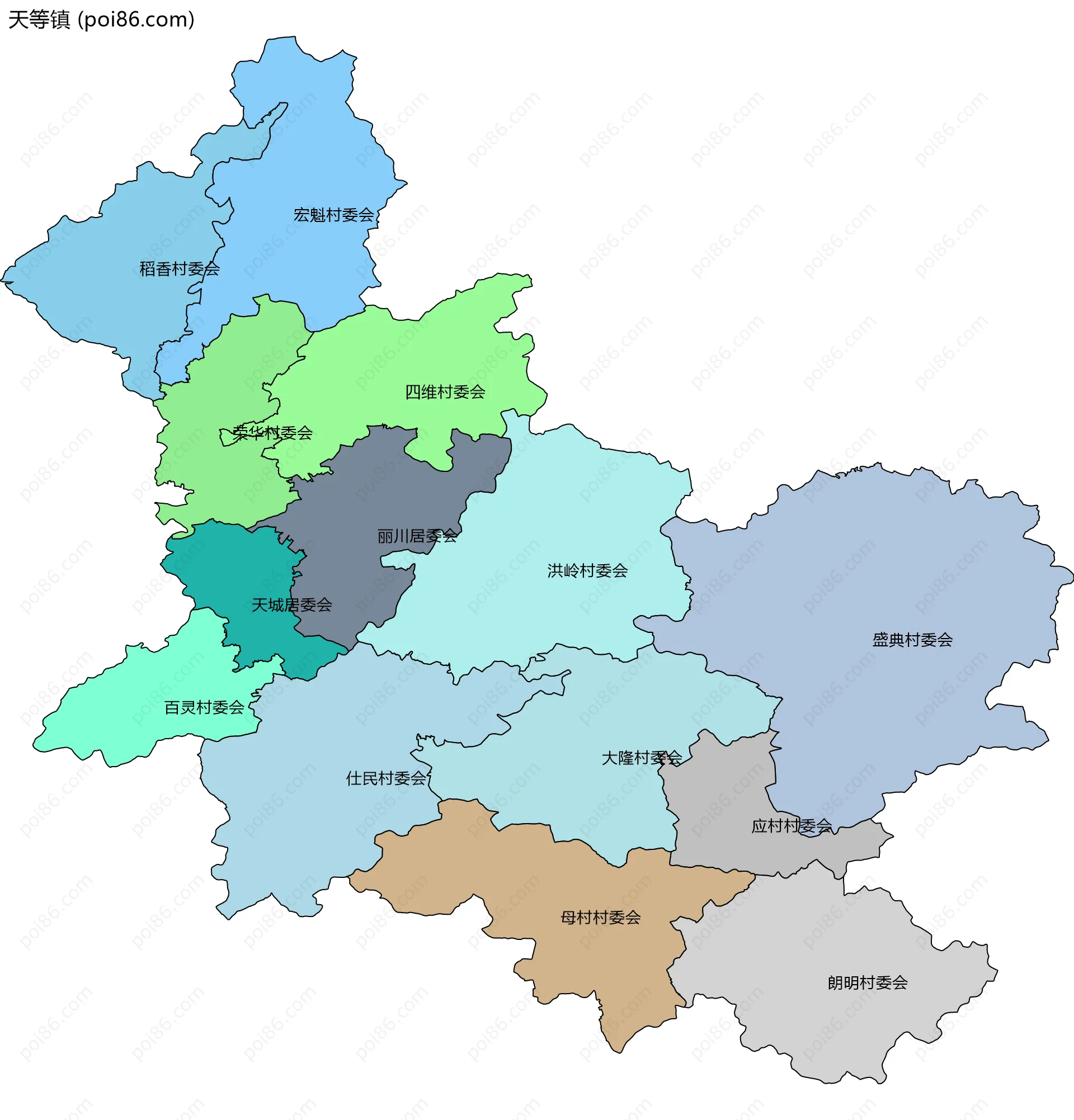 天等镇边界地图(五级行政区划)