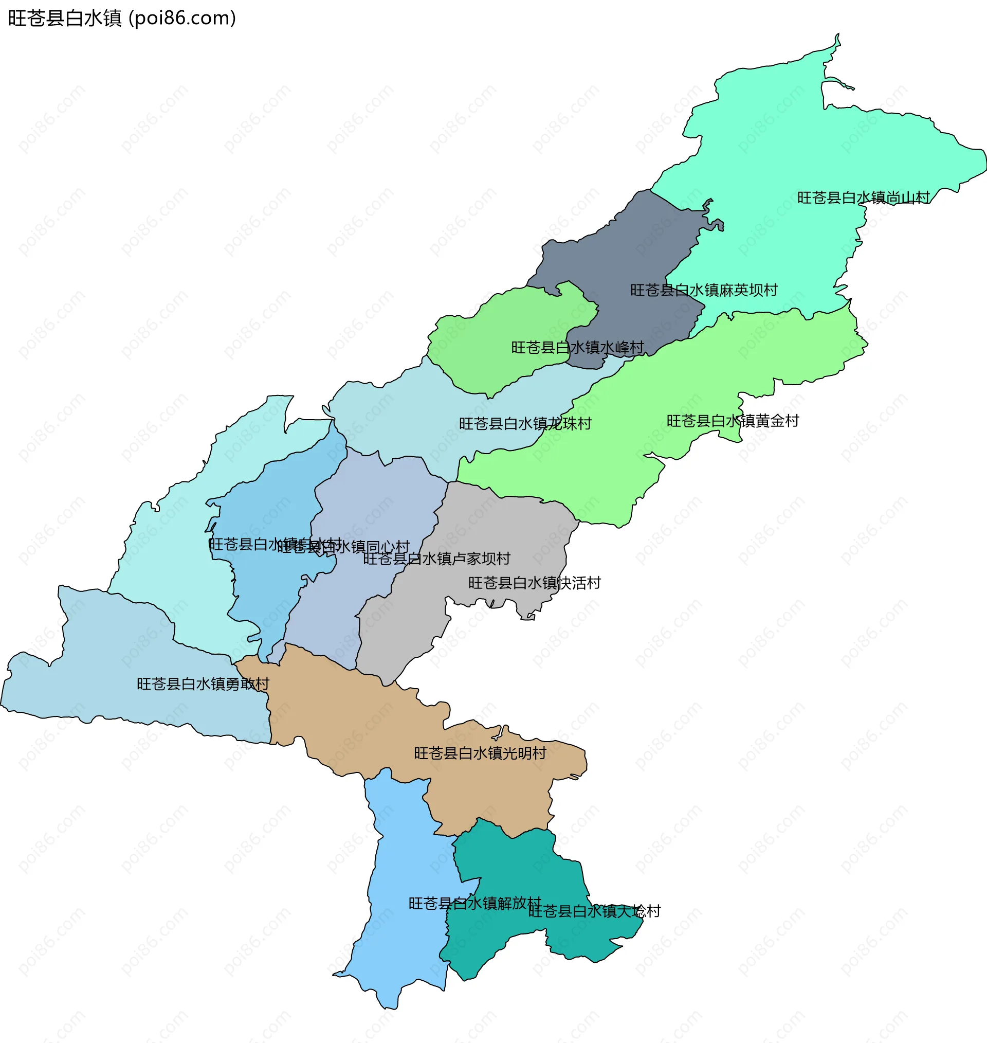 旺苍县白水镇边界地图(五级行政区划)