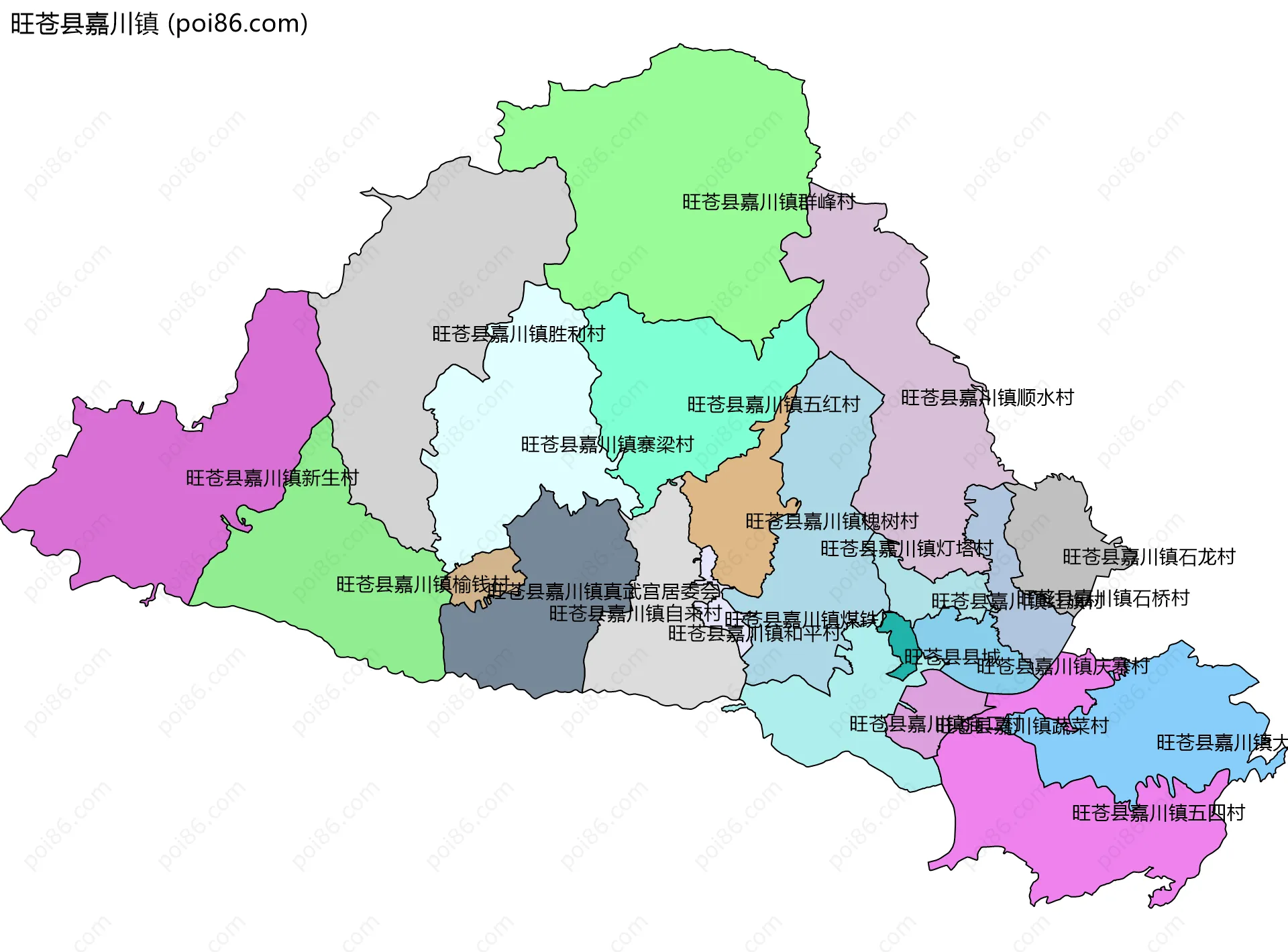旺苍县嘉川镇边界地图(五级行政区划)