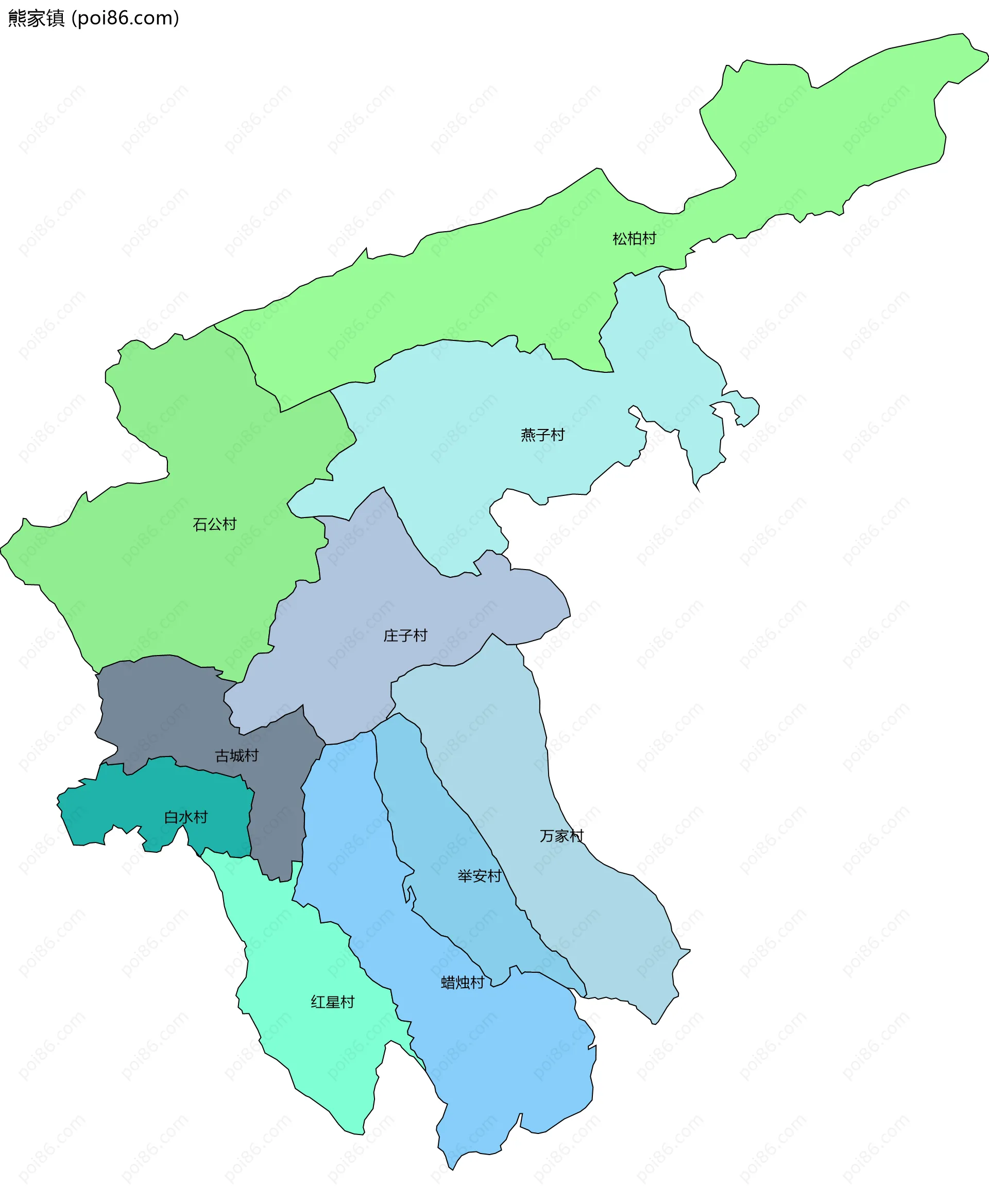 熊家镇边界地图(五级行政区划)