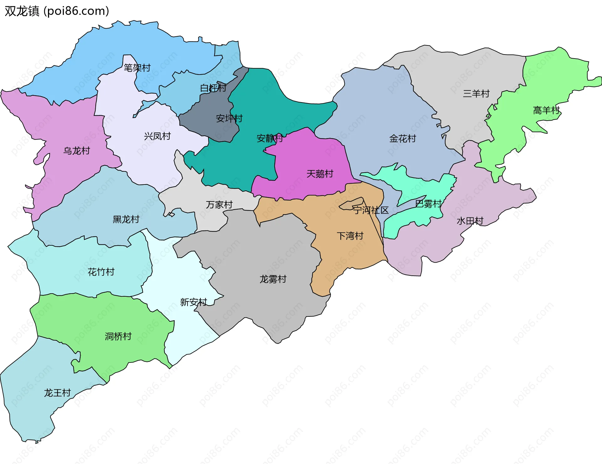 双龙镇边界地图(五级行政区划)