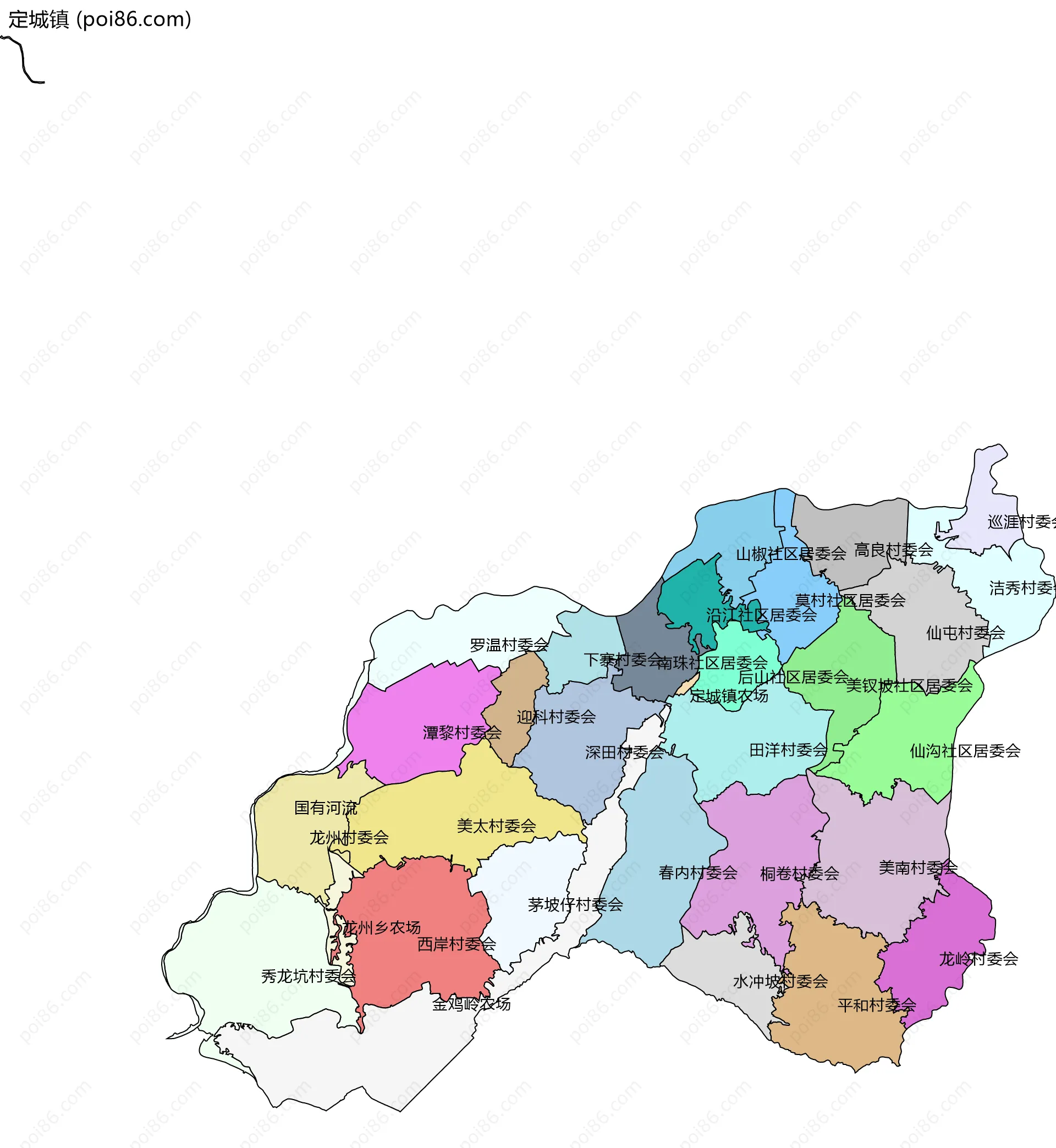 定城镇边界地图(五级行政区划)