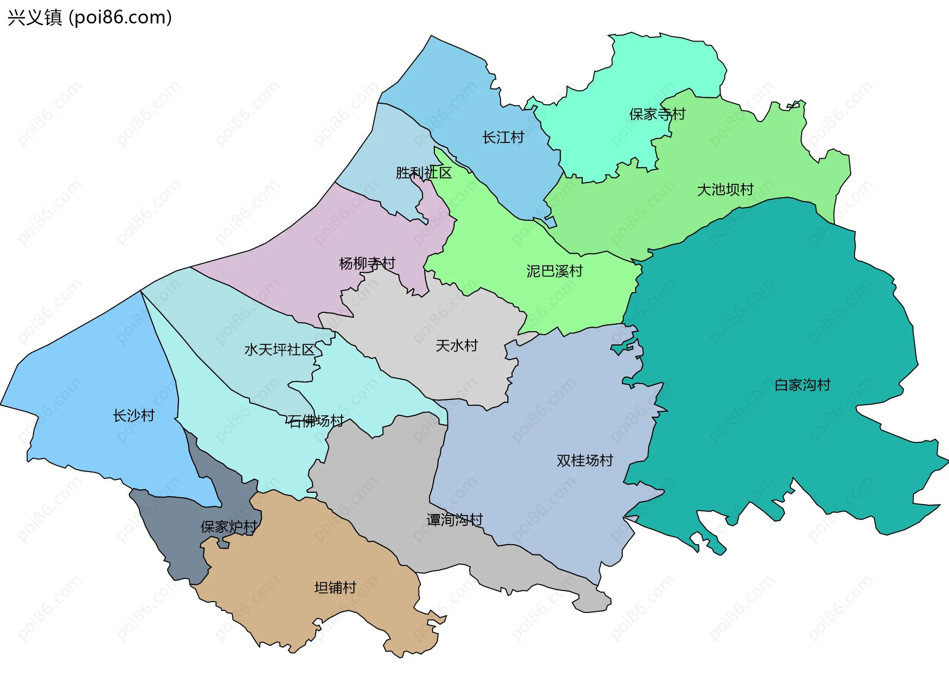 兴义镇边界地图(五级行政区划)