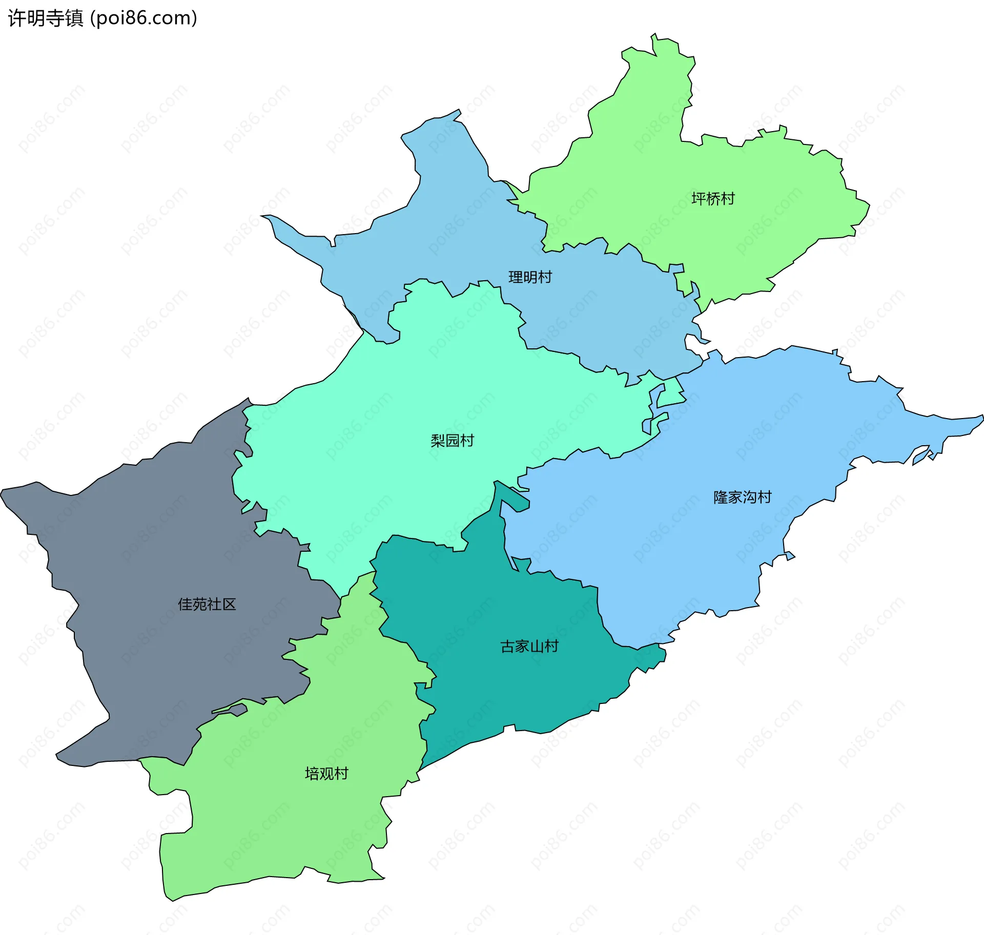 许明寺镇边界地图(五级行政区划)