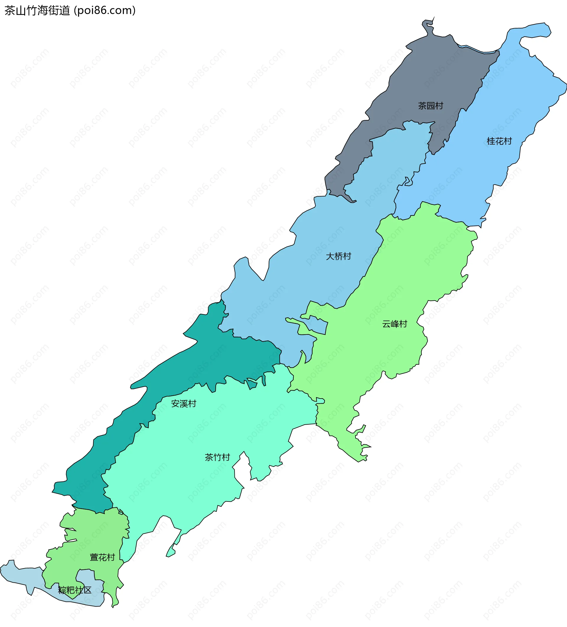 茶山竹海街道边界地图(五级行政区划)