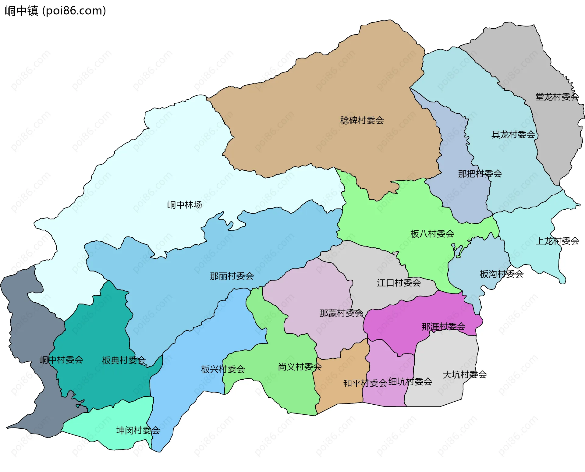 峒中镇边界地图(五级行政区划)